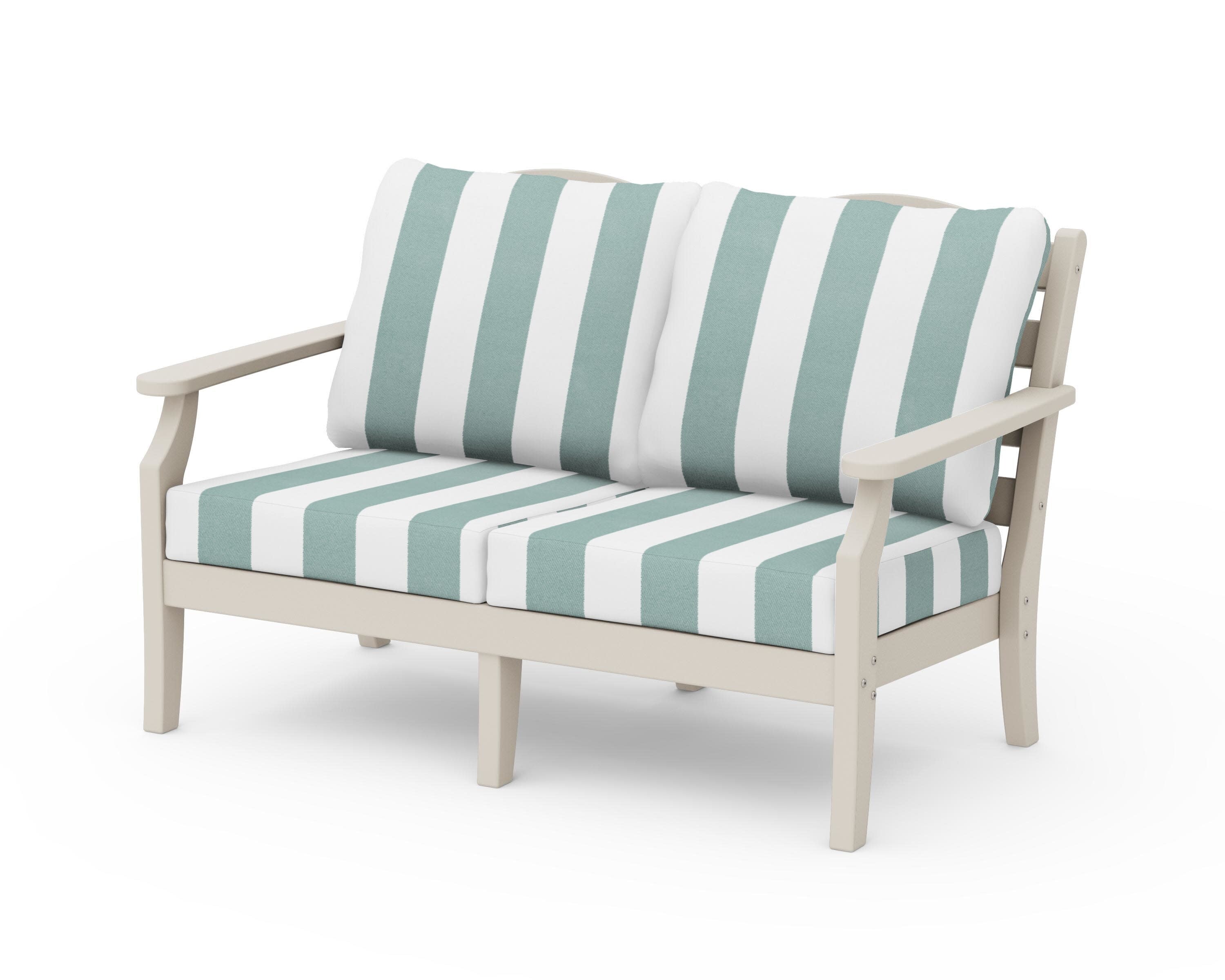 Savannah Deep Seating Loveseat in Sand / Cabana Stripe Glacier Spa