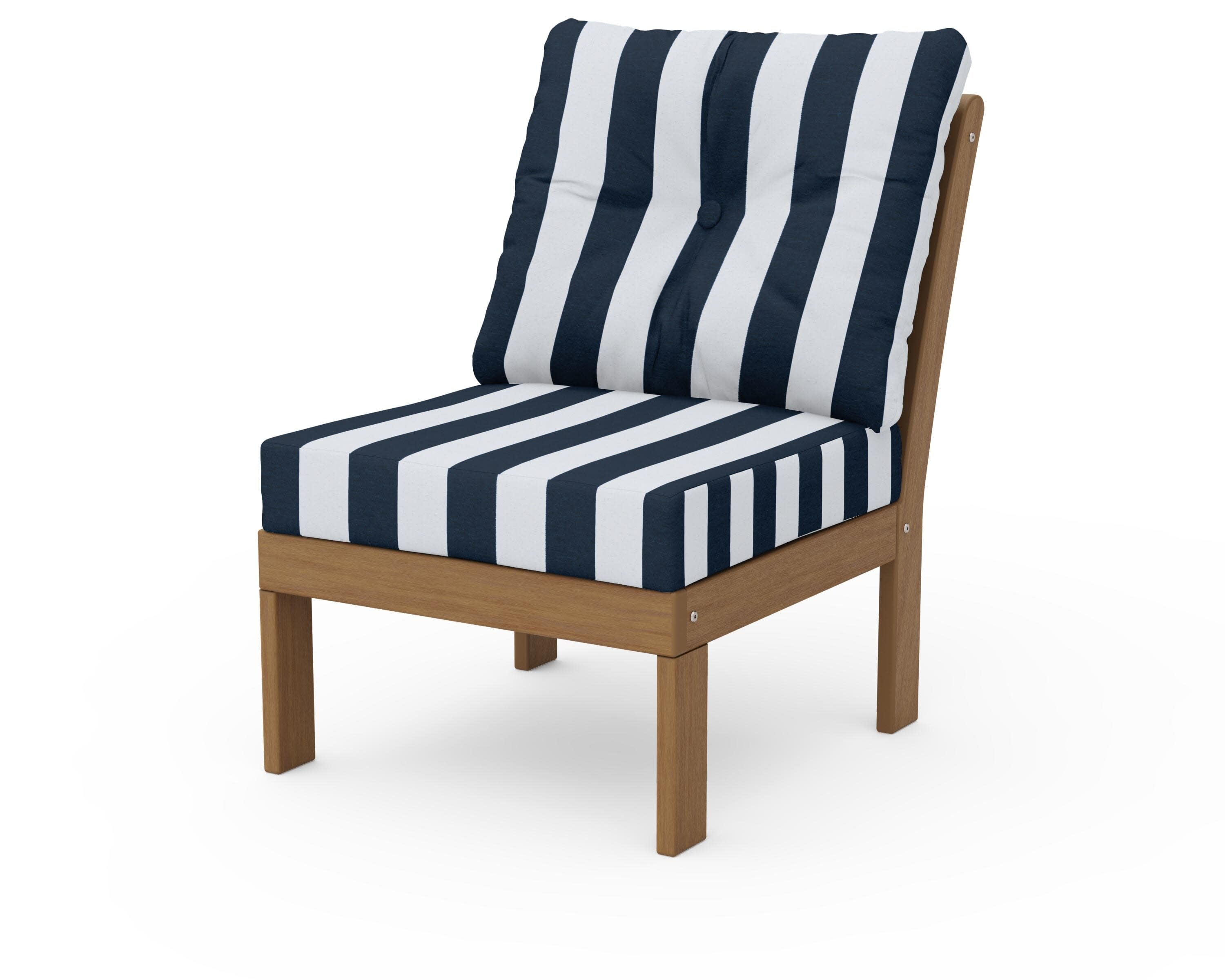 Vineyard Modular Armless Chair in Natural / Cabana Stripe Marine Indigo