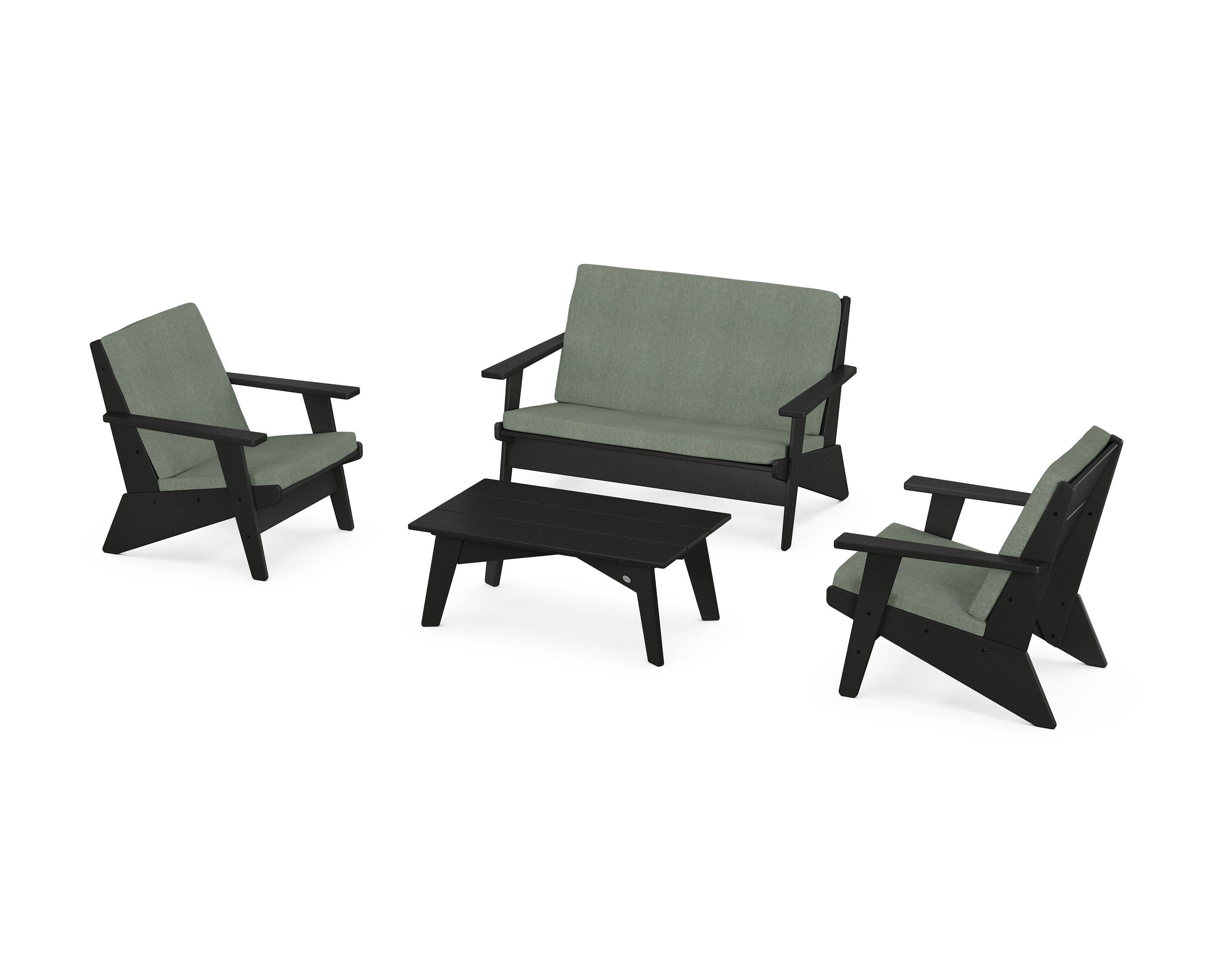 Riviera Modern Lounge 4-Piece Set in Black / Cast Sage