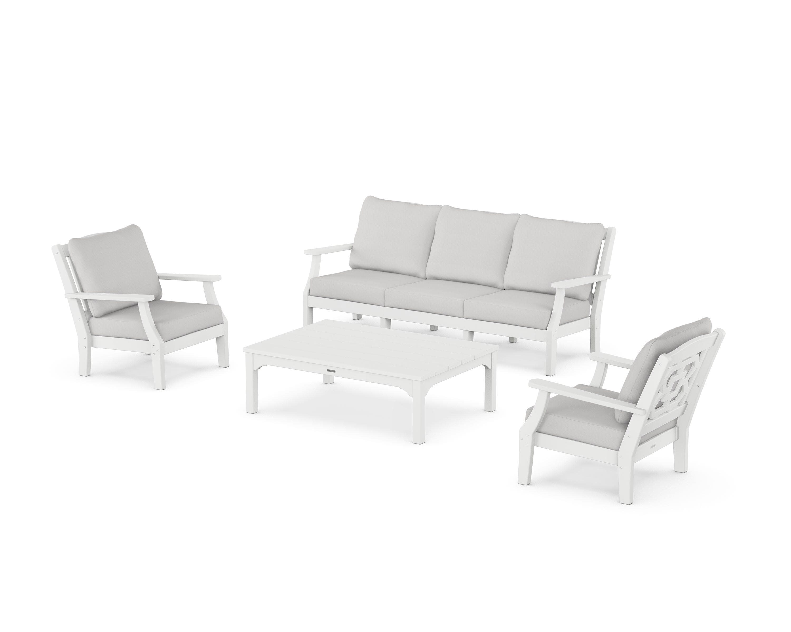 Chinoiserie 4-Piece Deep Seating Set with Sofa in White / Diamond in the Rough