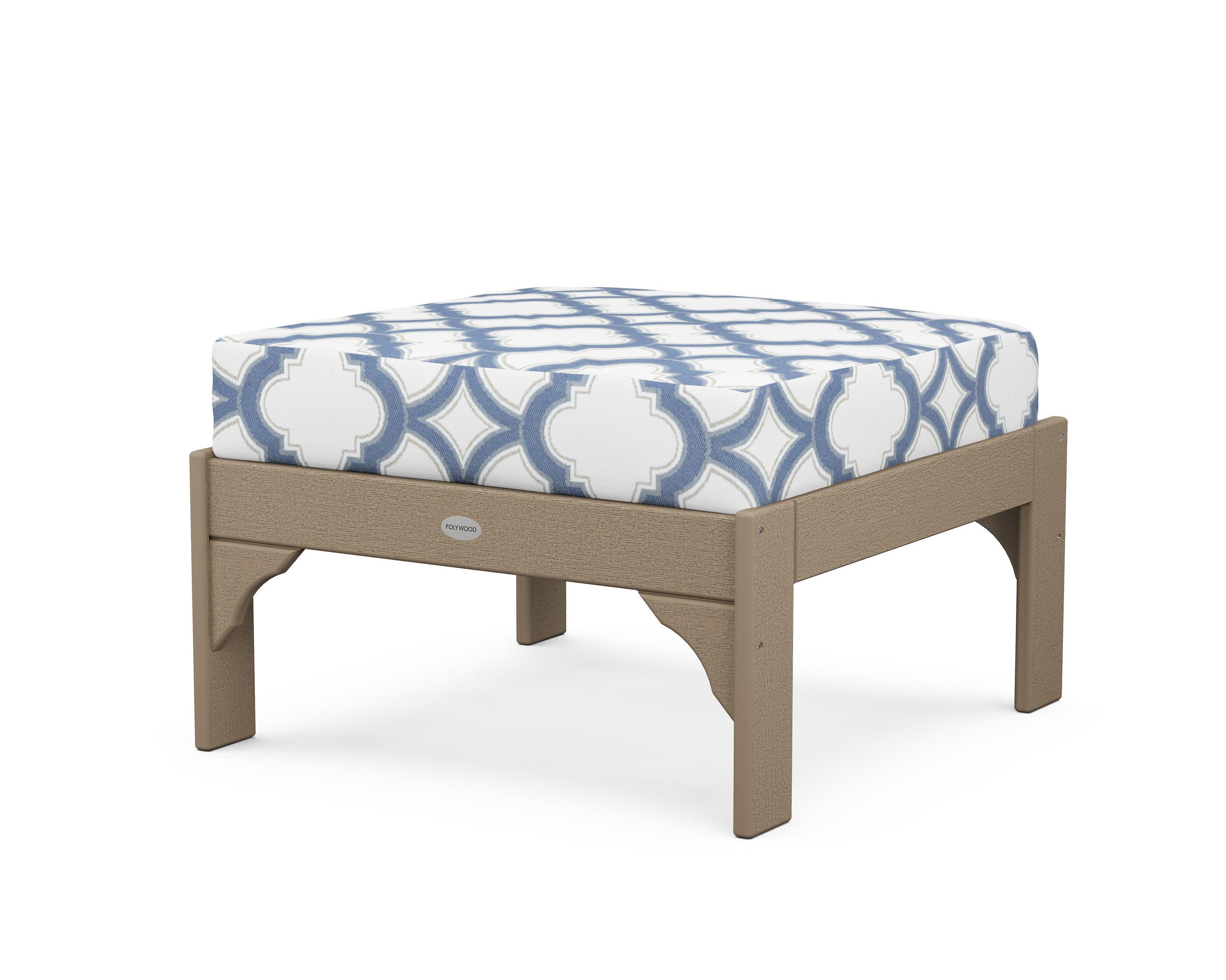 Vineyard Deep Seating Ottoman in Vintage Sahara / Trellis Sky Blue