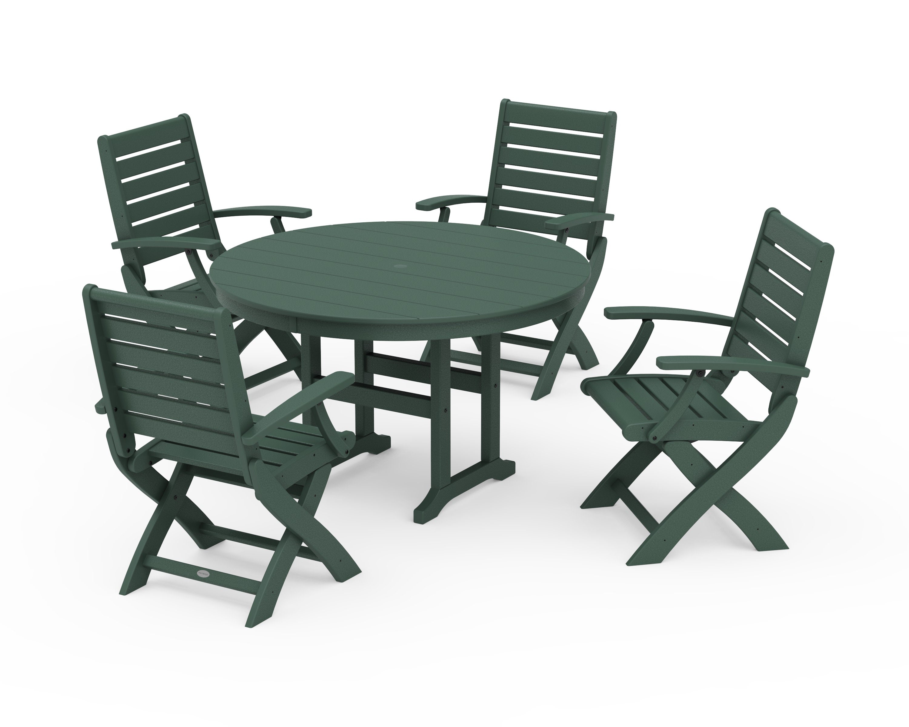 Signature Folding Chair 5-Piece Round Farmhouse Dining Set in Green