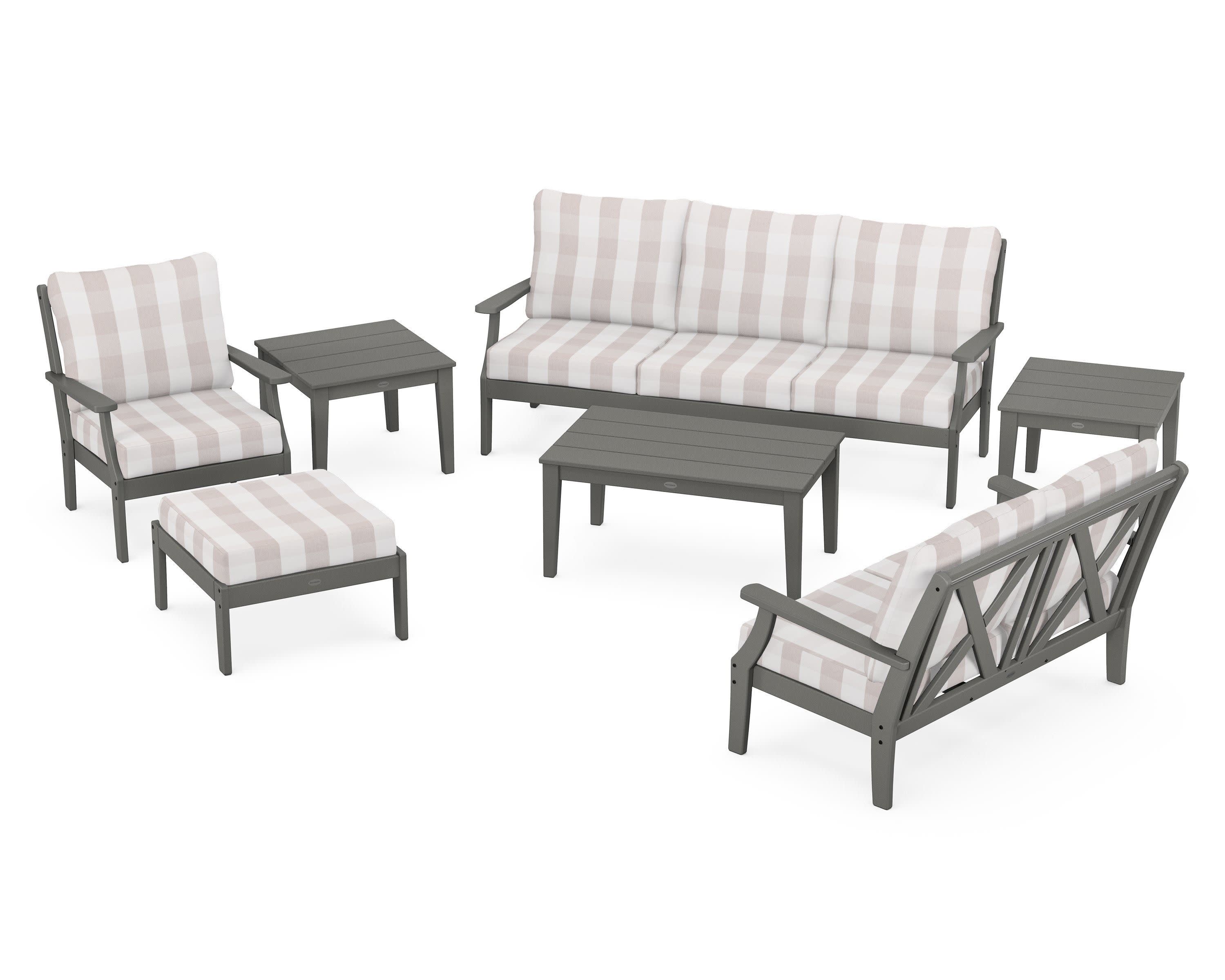 Braxton 7-Piece Deep Seating Set in Slate Grey / Buffalo Plaid Dune Burlap
