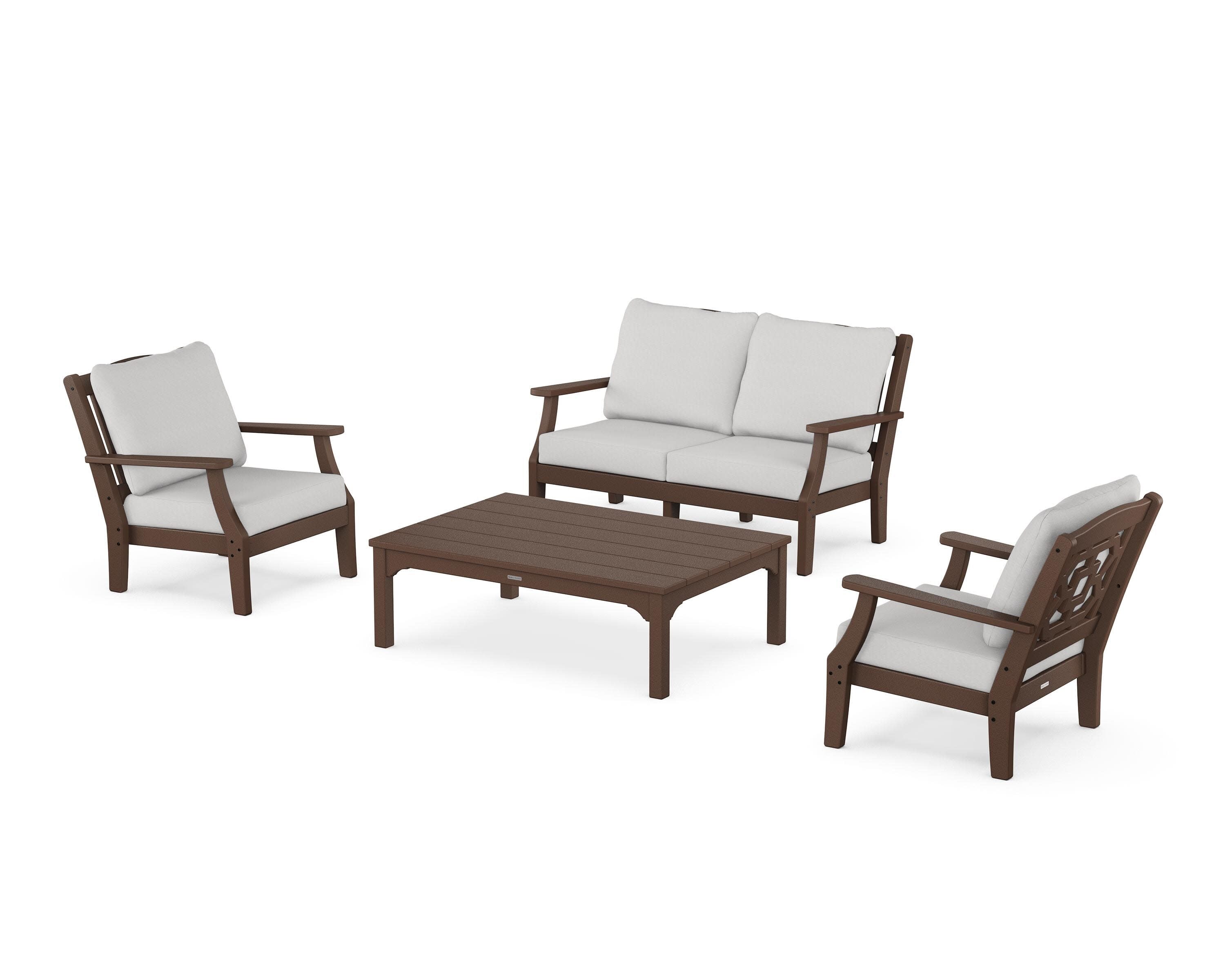 Chinoiserie 4-Piece Deep Seating Set with Loveseat in Mahogany / Diamond in the Rough