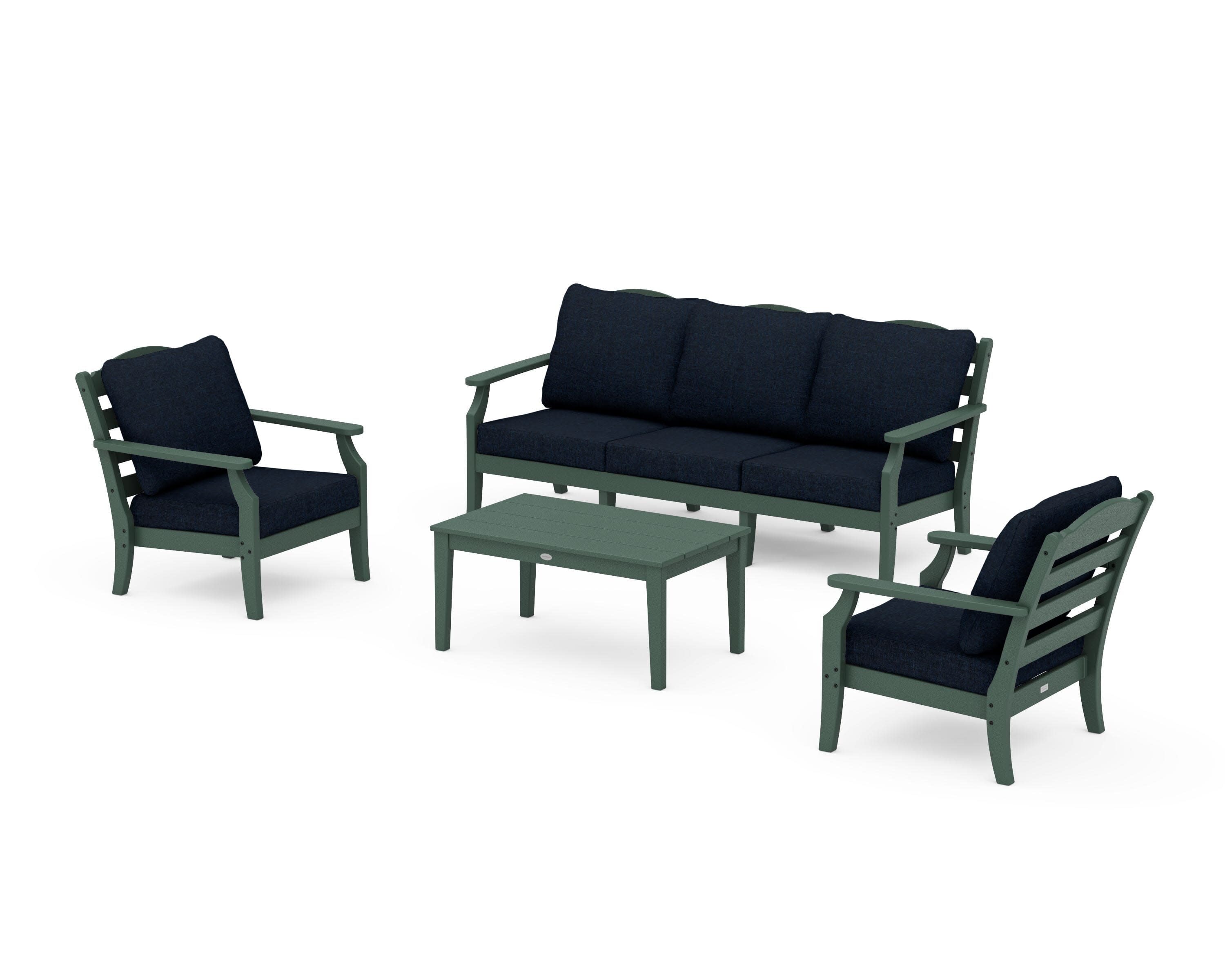 Savannah 4-Piece Deep Seating Set with Sofa in Green / Marine Indigo