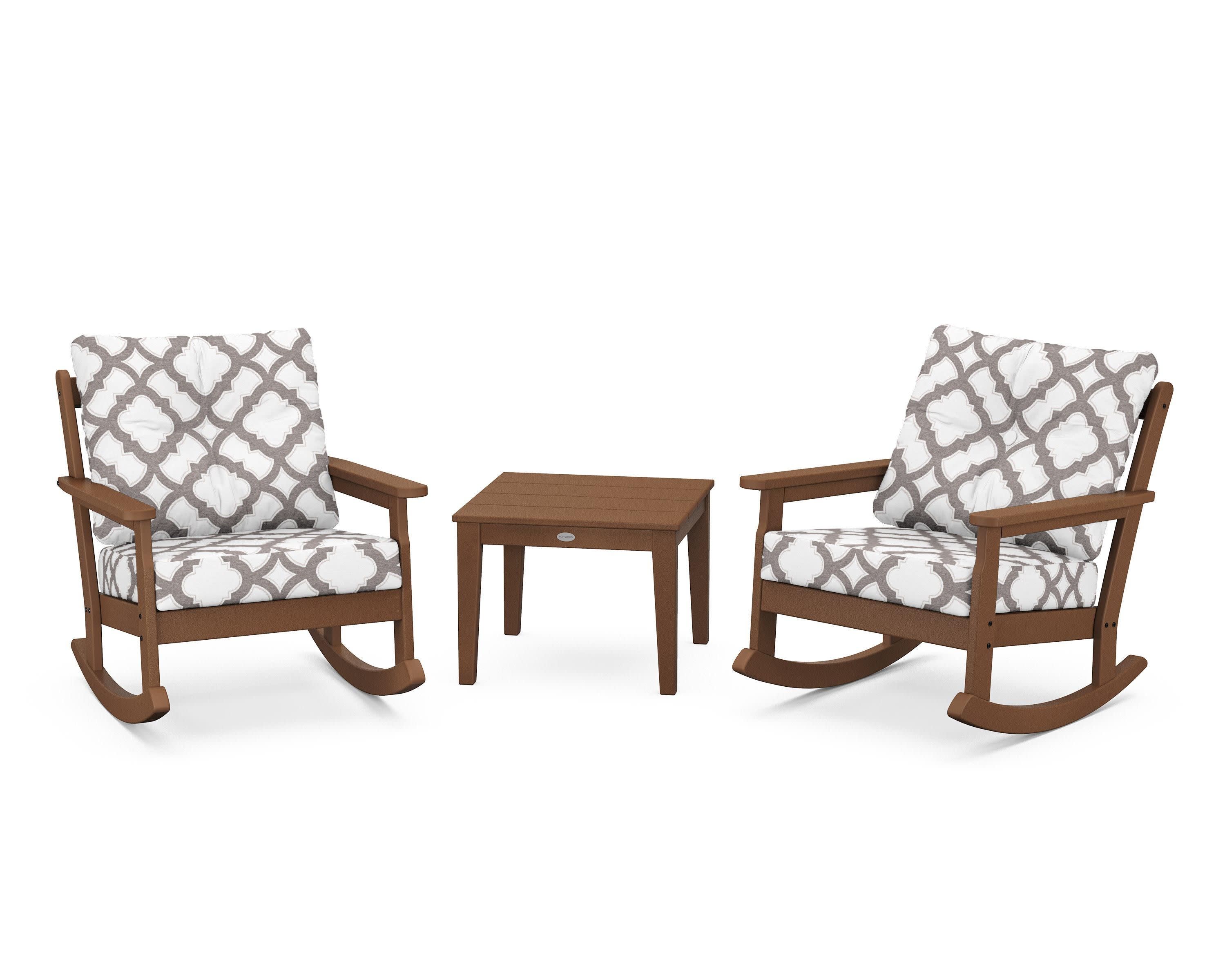 Vineyard 3-Piece Deep Seating Rocker Set in Teak / Trellis Grey Mist