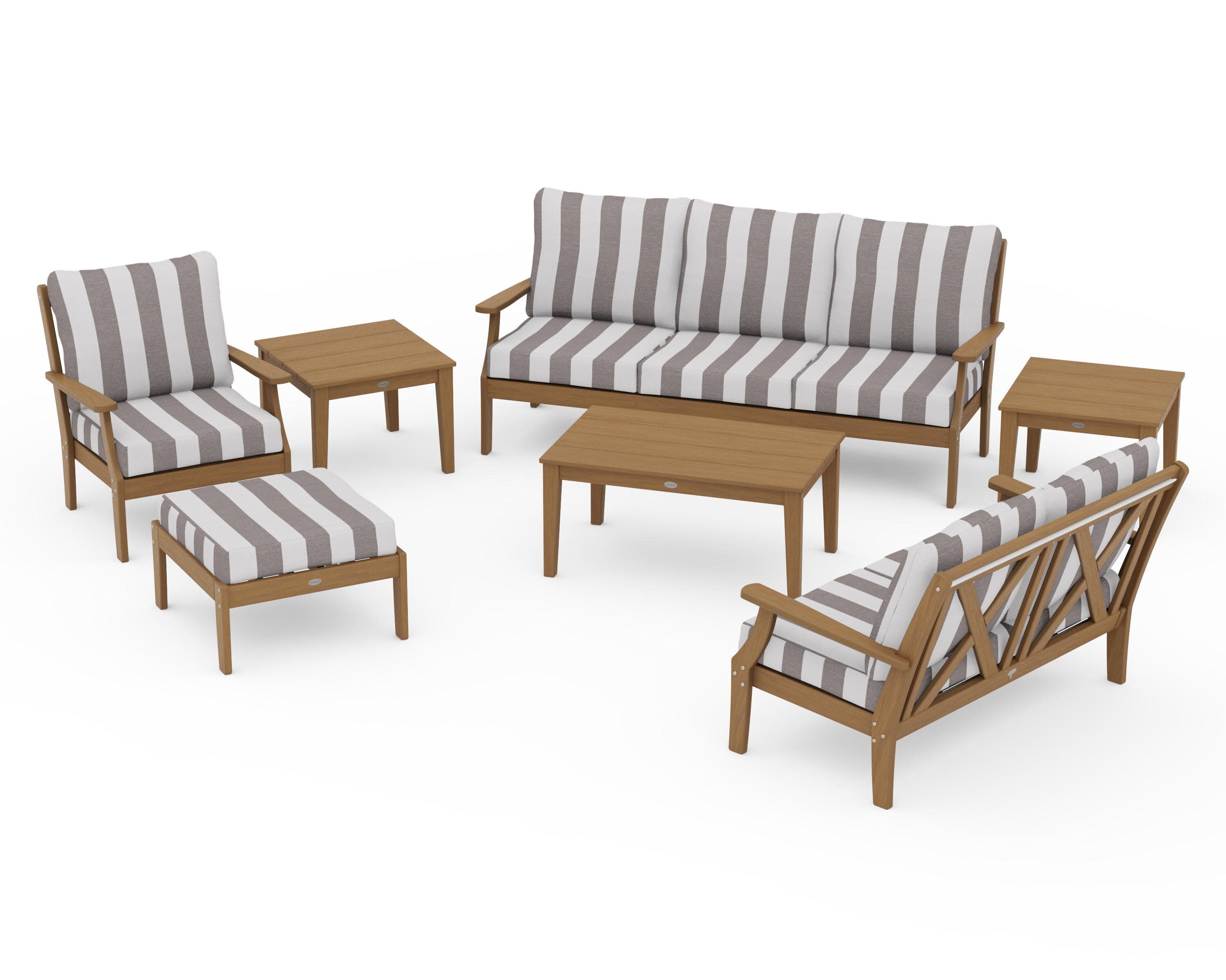 Braxton 7-Piece Deep Seating Set in Natural / Cabana Stripe Grey Mist