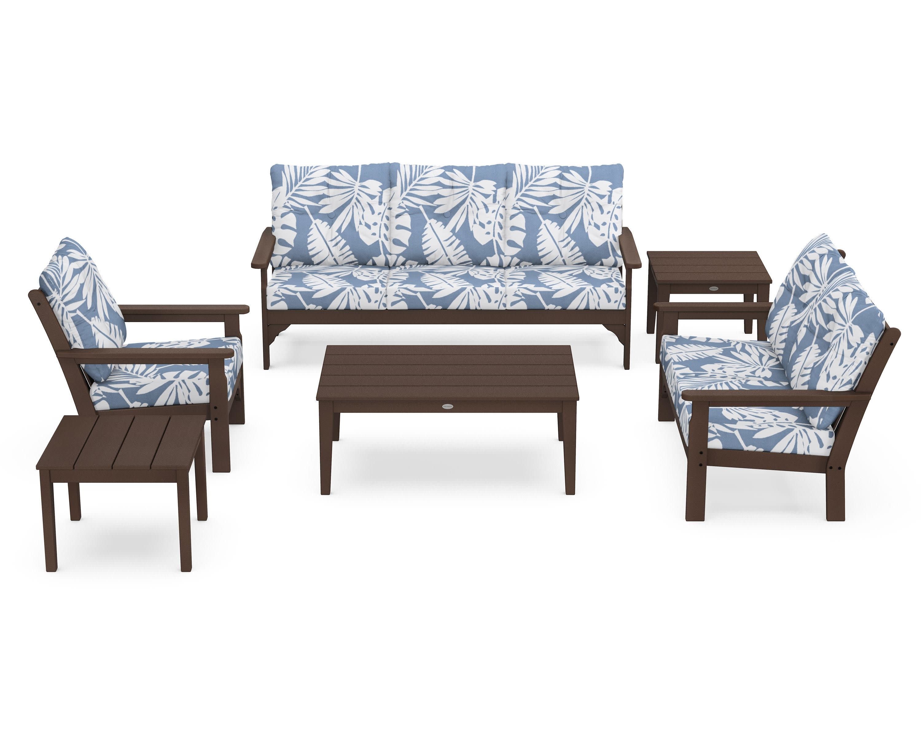Vineyard 6-Piece Deep Seating Set in Mahogany / Leaf Sky Blue