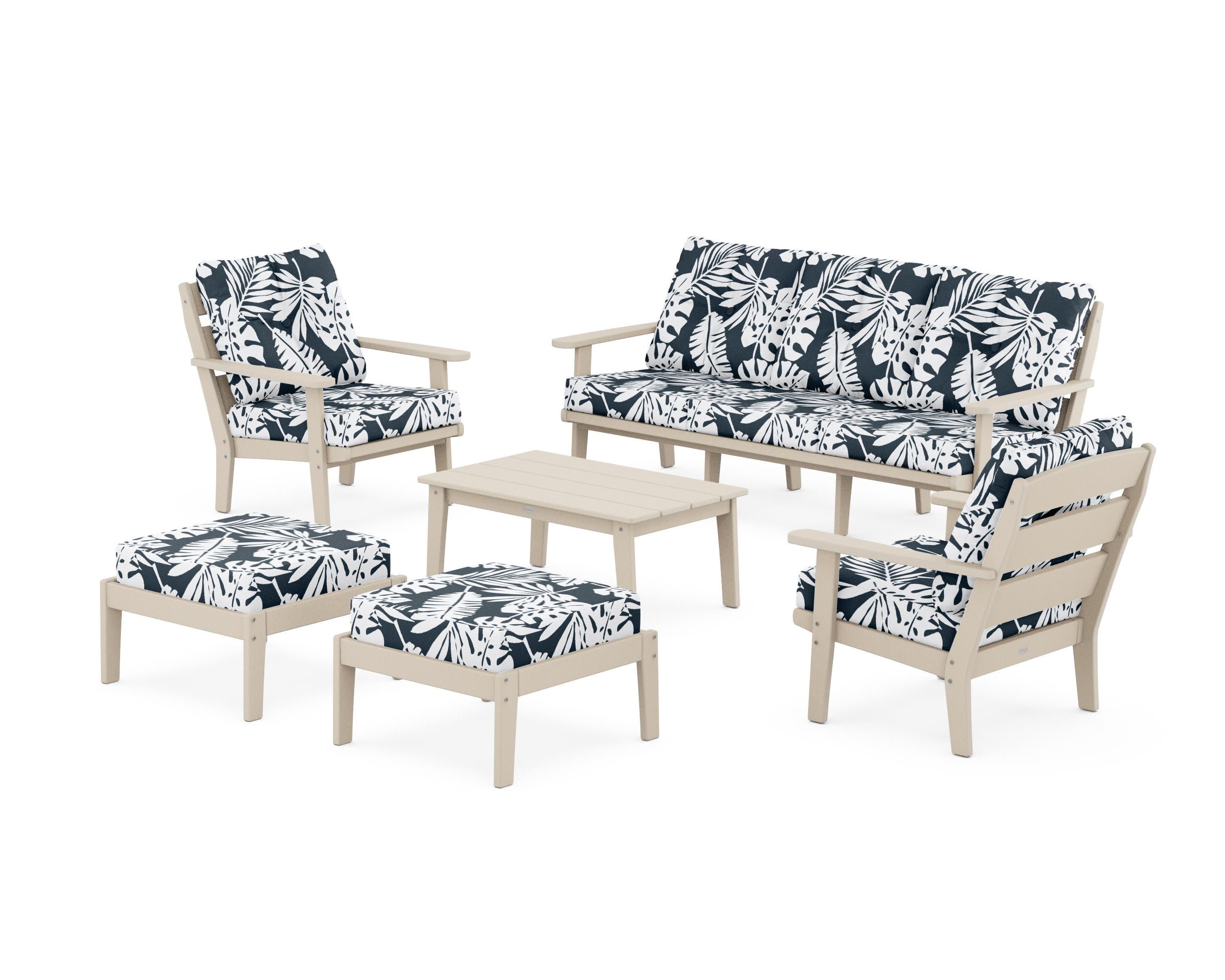 Lakeside 6-Piece Lounge Sofa Set in Sand / Leaf Marine Indigo