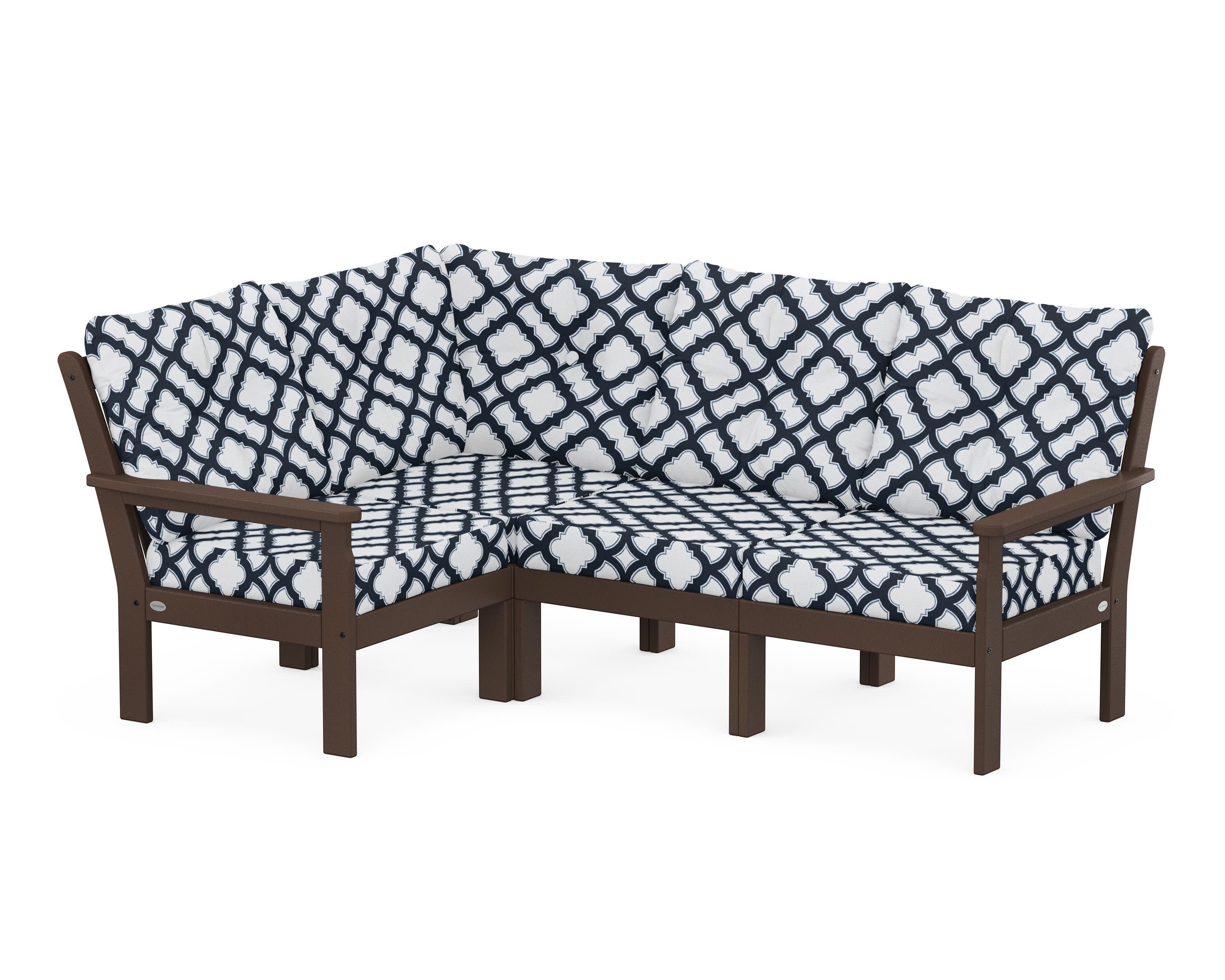 Vineyard 4-Piece Sectional in Mahogany / Trellis Marine Indigo