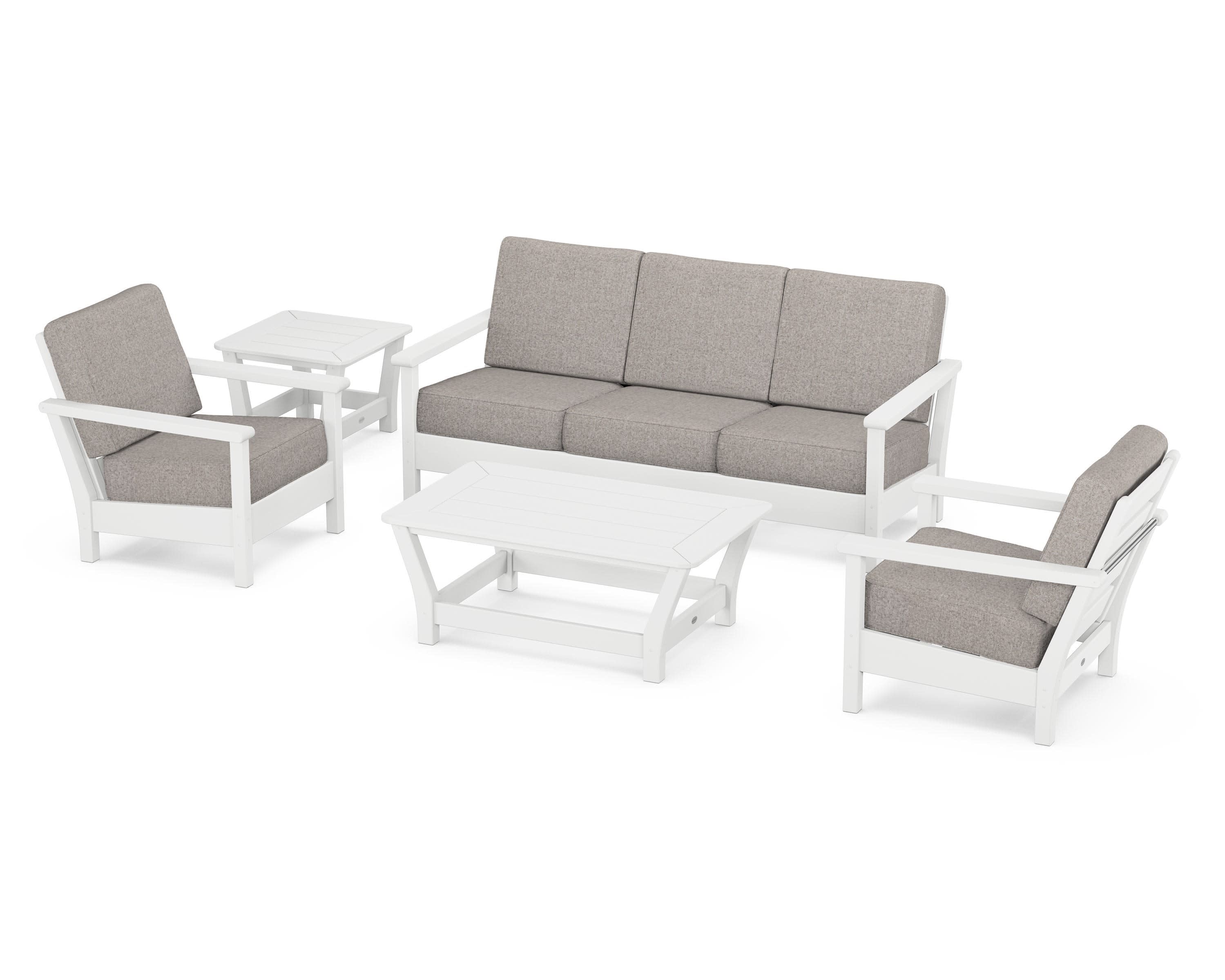 Harbour 5-Piece Deep Seating Set in White / Weathered Tweed