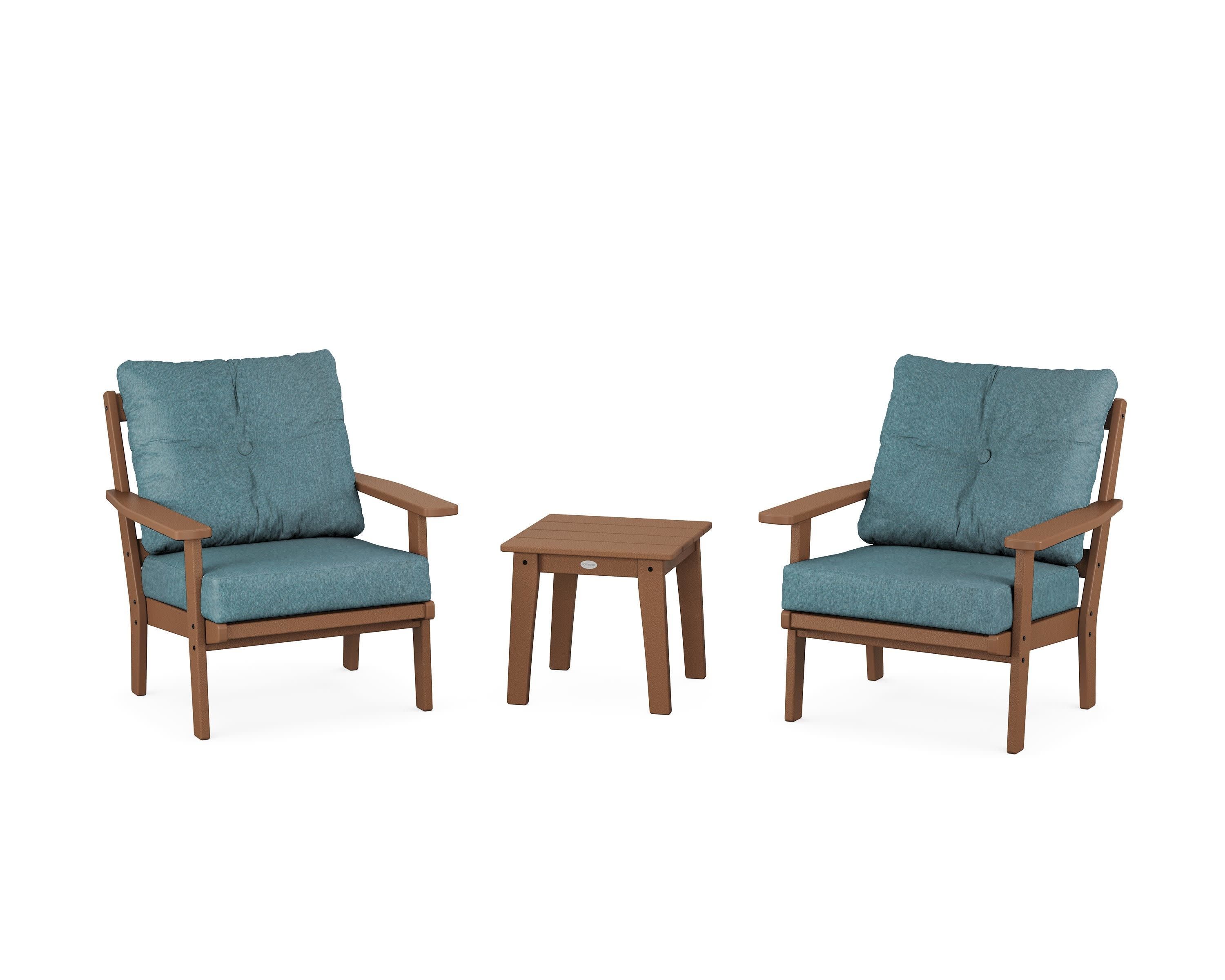 Oxford 3-Piece Deep Seating Set in Teak / Ocean Teal