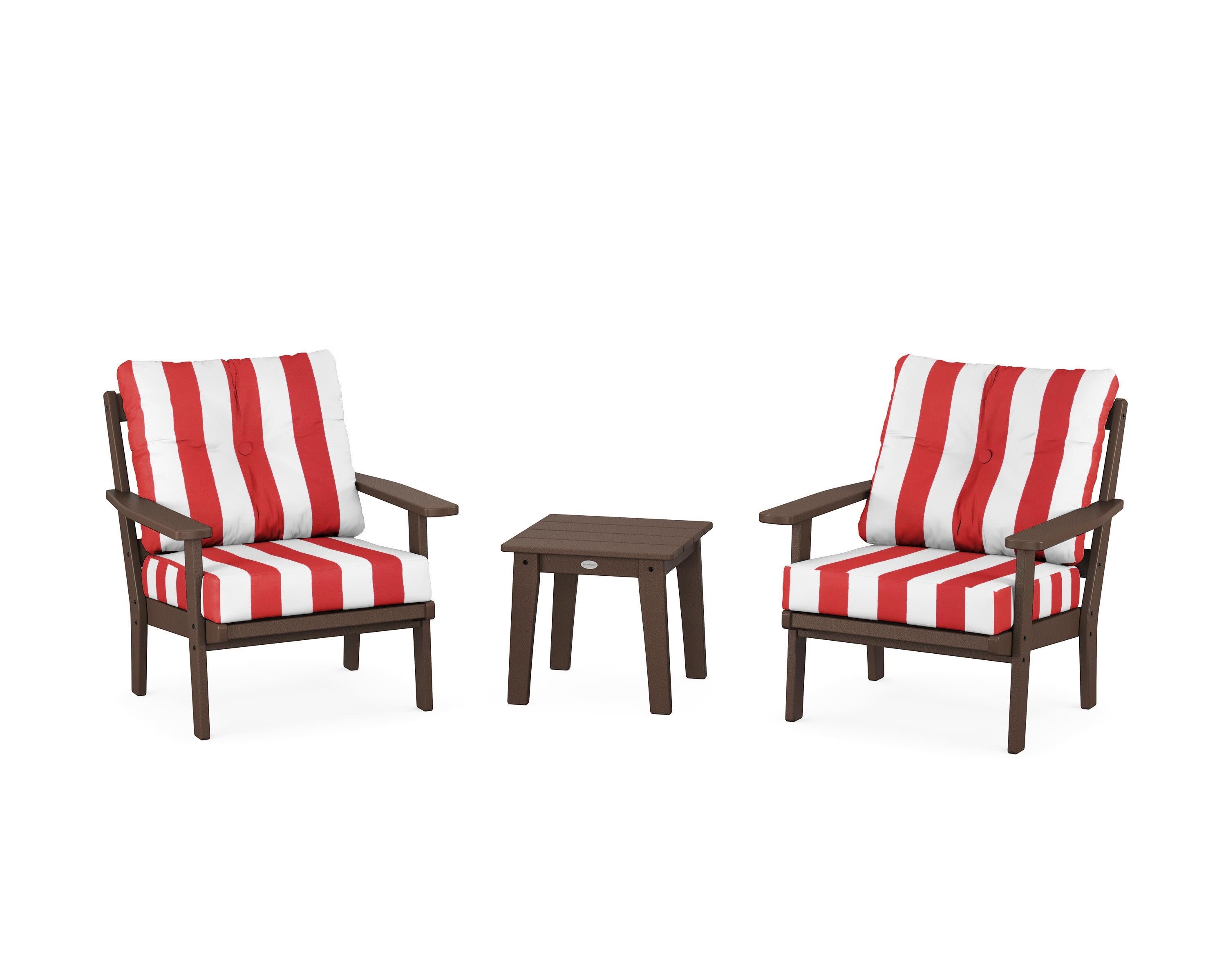 Oxford 3-Piece Deep Seating Set in Mahogany / Cabana Stripe Crimson