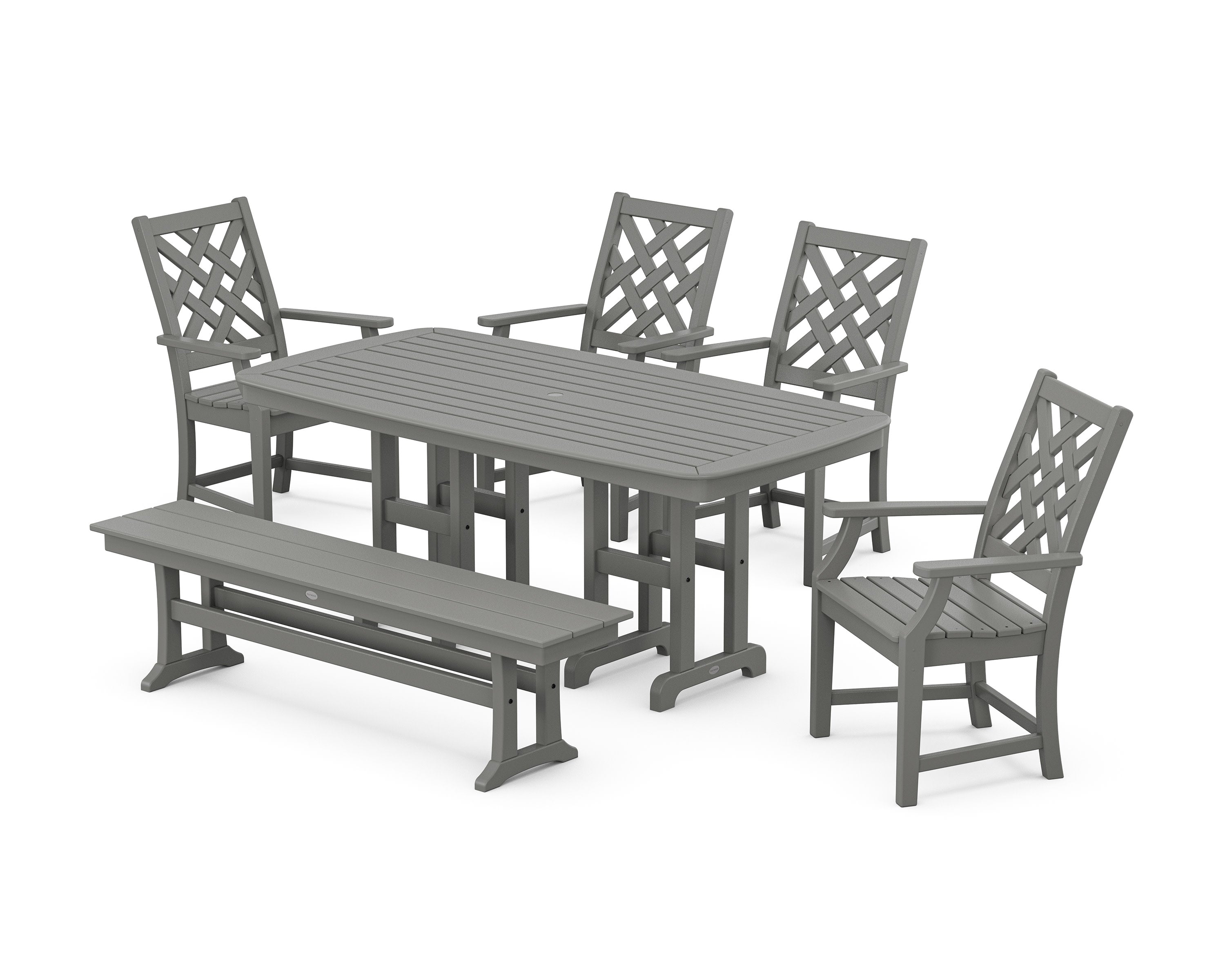 Wovendale 6-Piece Farmhouse Dining Set with Bench in Slate Grey