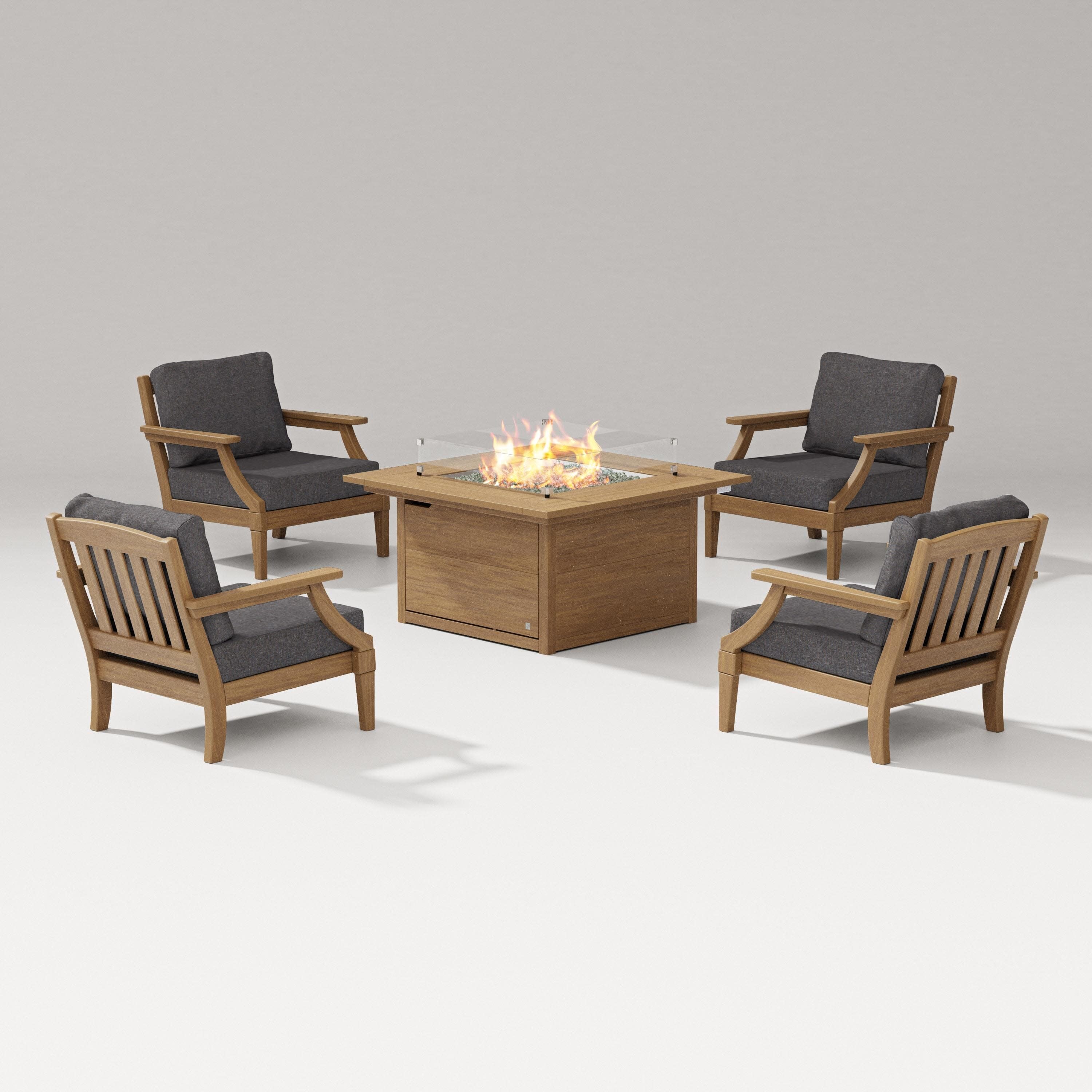 Estate 5-Piece Lounge Fire Table Set in Natural / Ash Charcoal