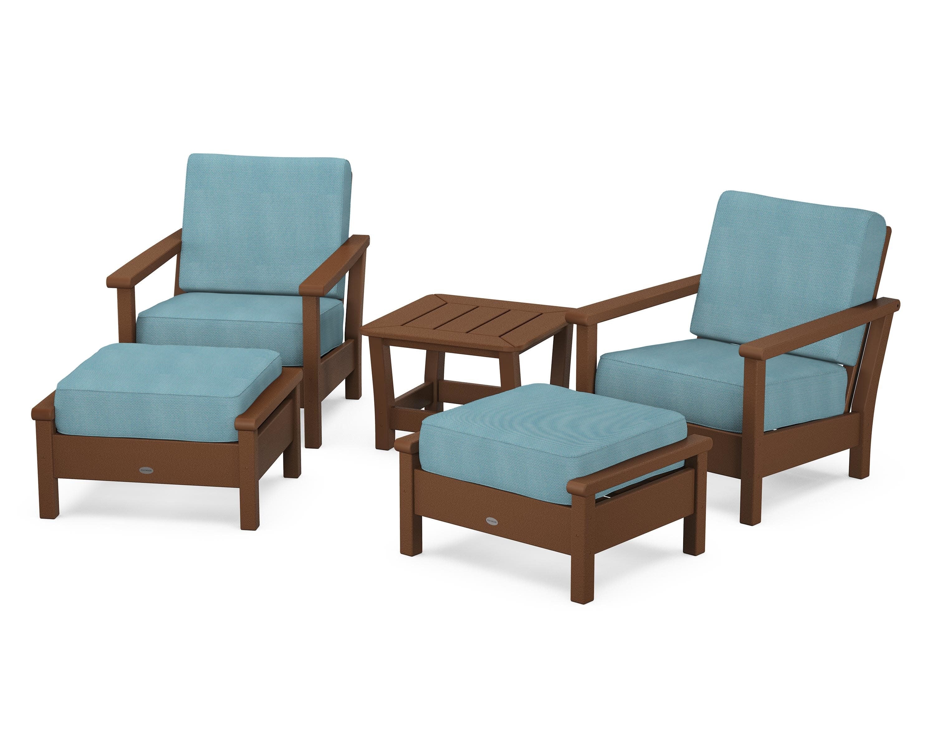 Harbour 5-Piece Deep Seating Chair Set in Teak / Lattice Sky Blue