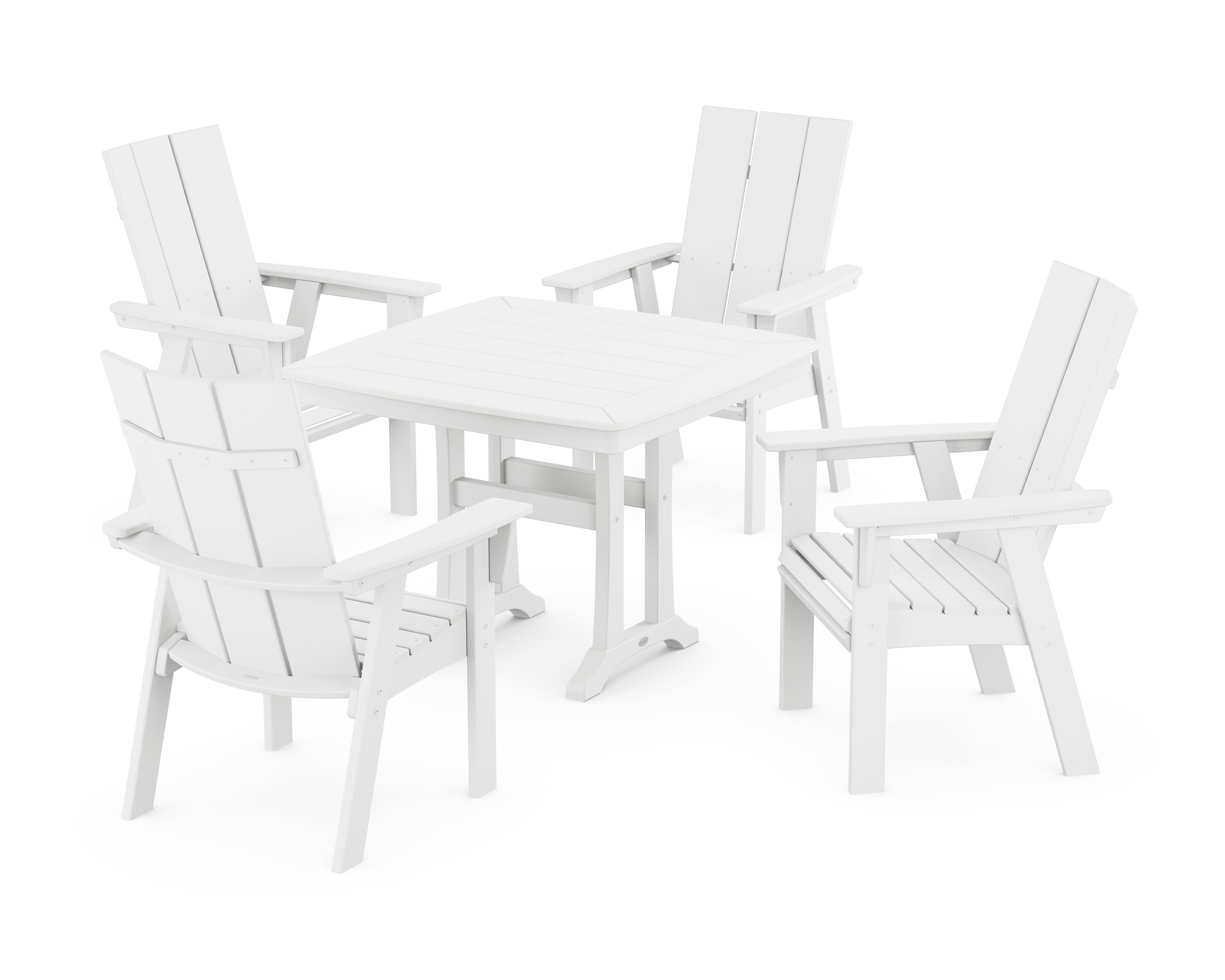 Modern Adirondack 5-Piece Dining Set with Trestle Legs in White