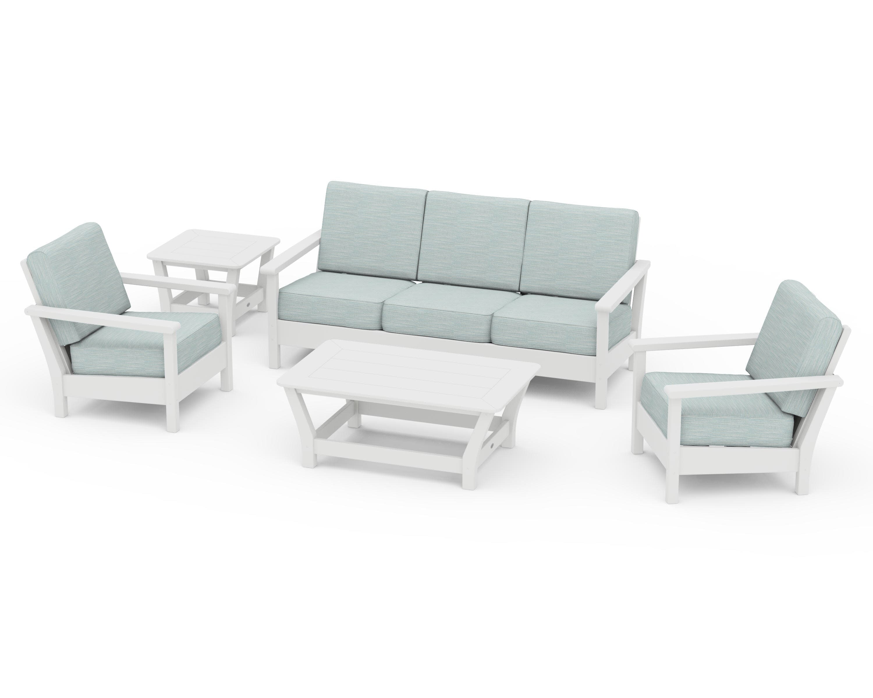 Harbour 5-Piece Deep Seating Set in White / Soothe Mist