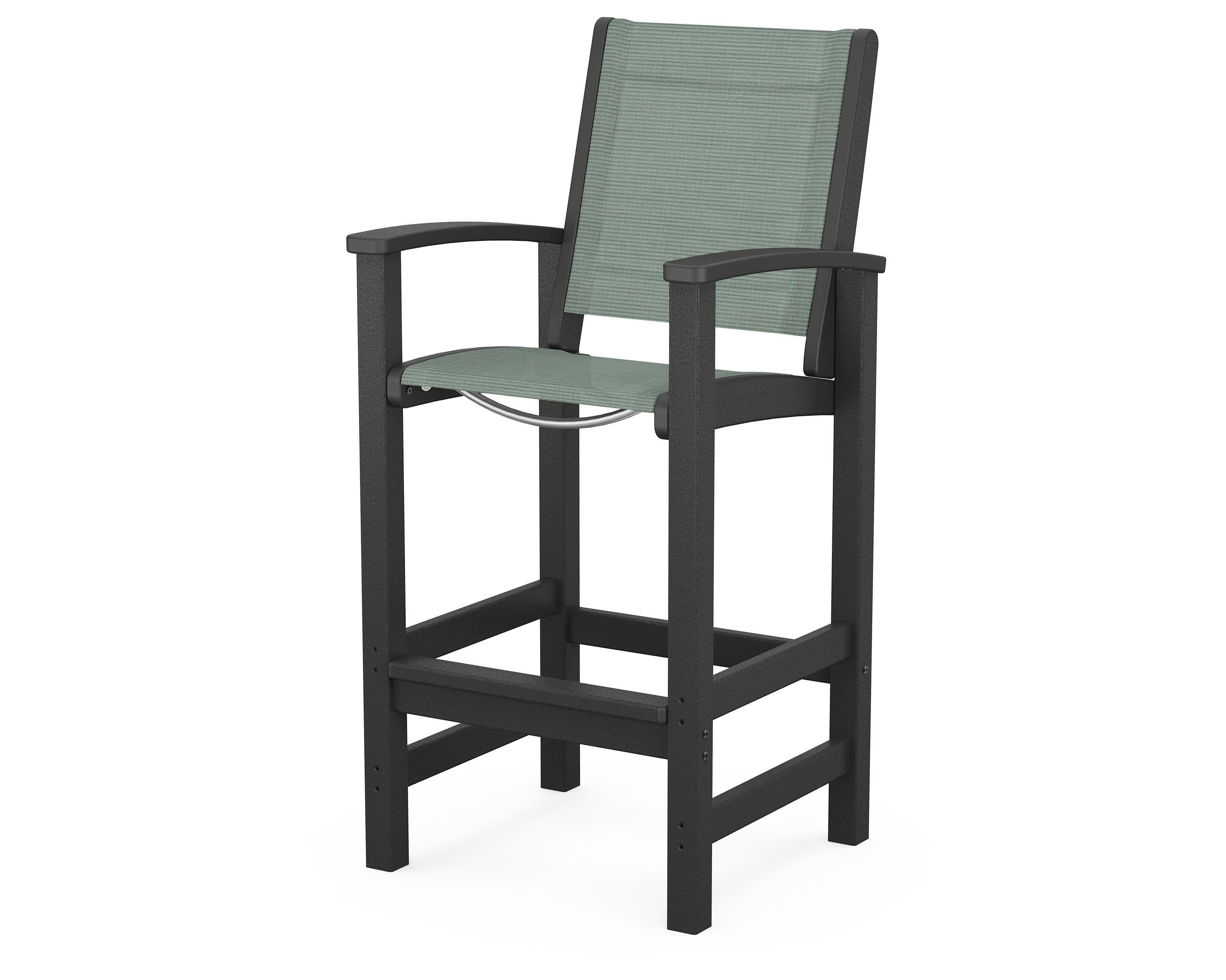 Coastal Bar Chair in Black / Dupioni Sea Mist Sling
