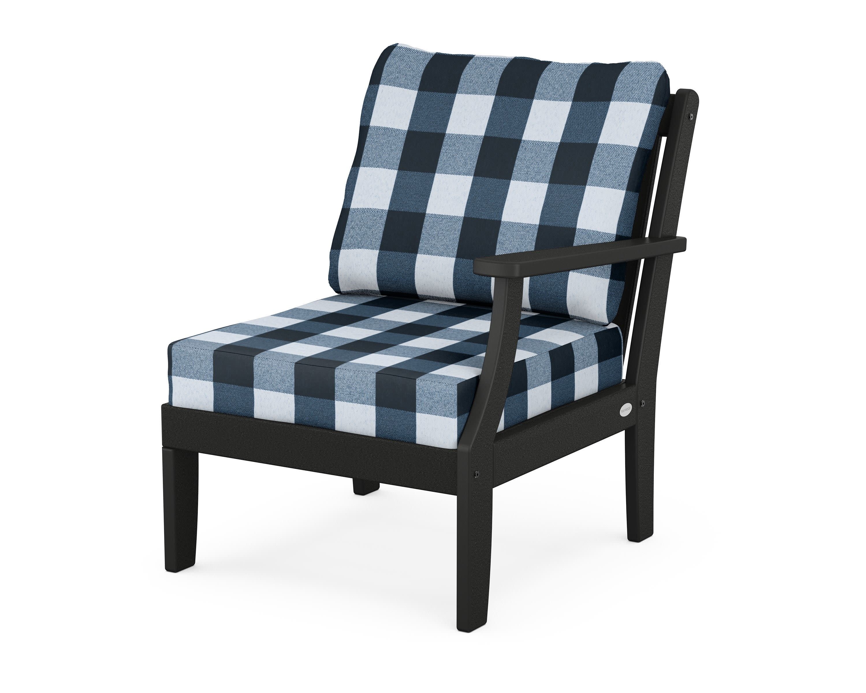 Braxton Modular Right Arm Chair in Black / Buffalo Plaid Marine Indigo