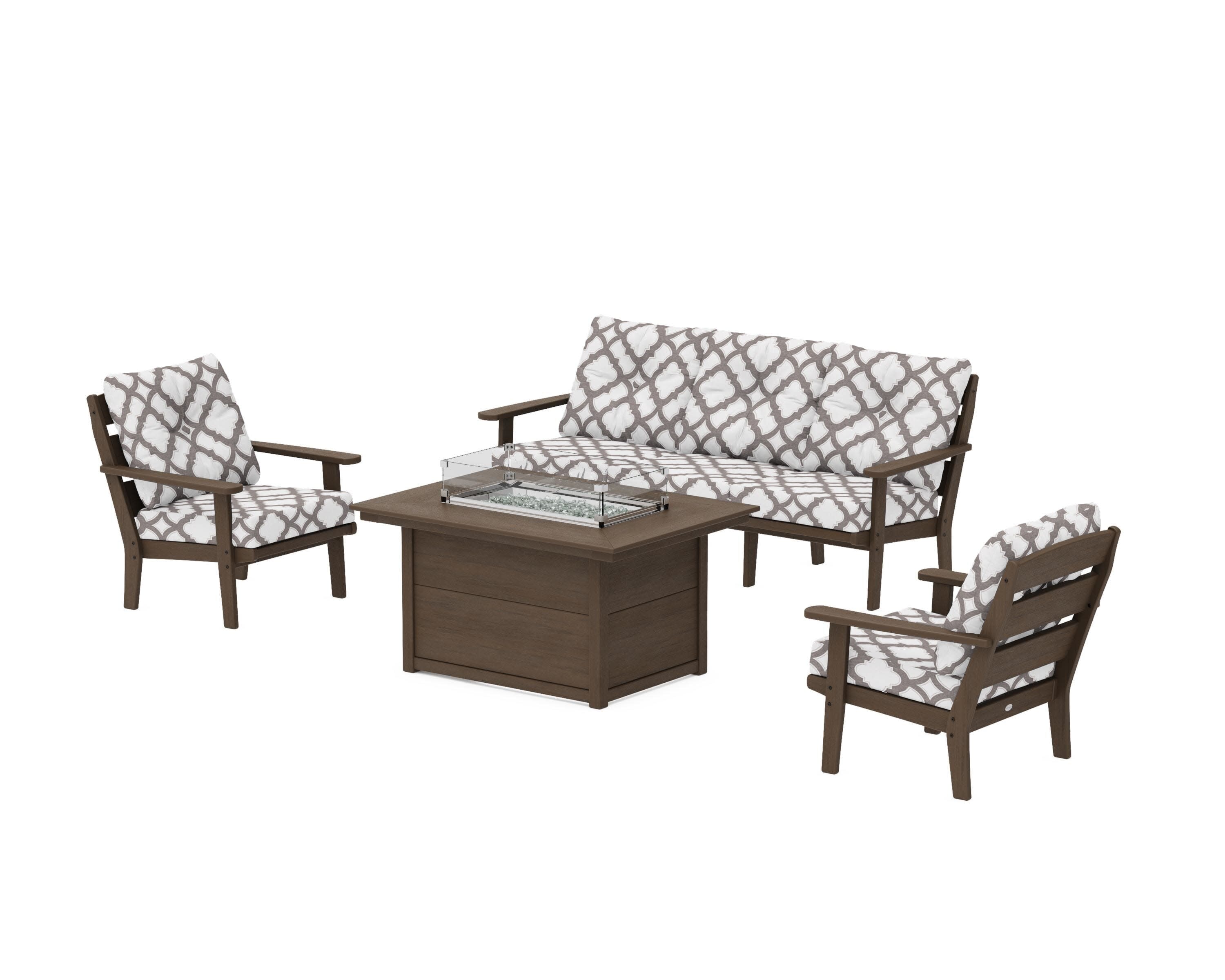 Lakeside Deep Seating Fire Pit Table Set in Kona / Trellis Grey Mist