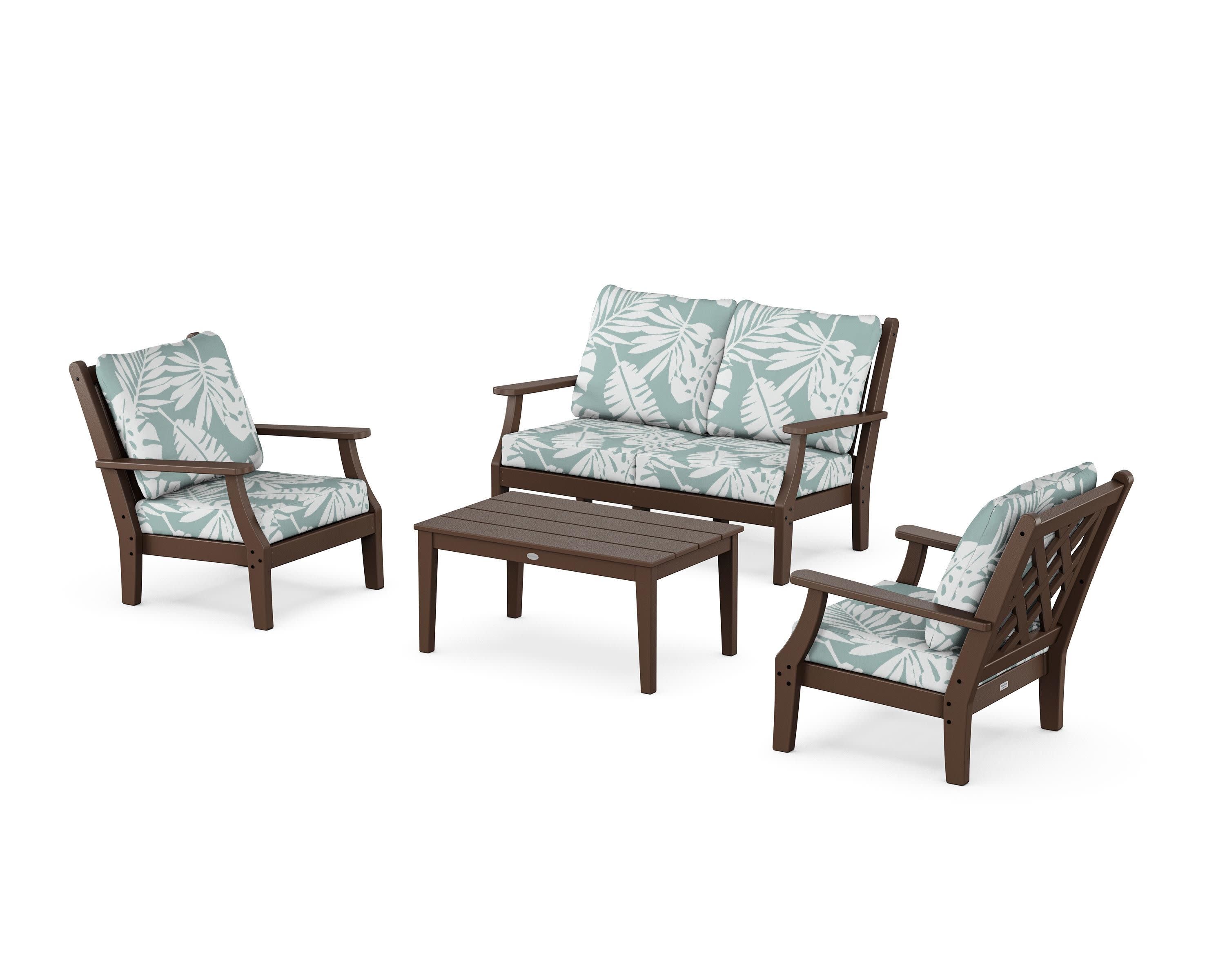 Wovendale 4-Piece Deep Seating Set with Loveseat in Mahogany / Leaf Glacier Spa