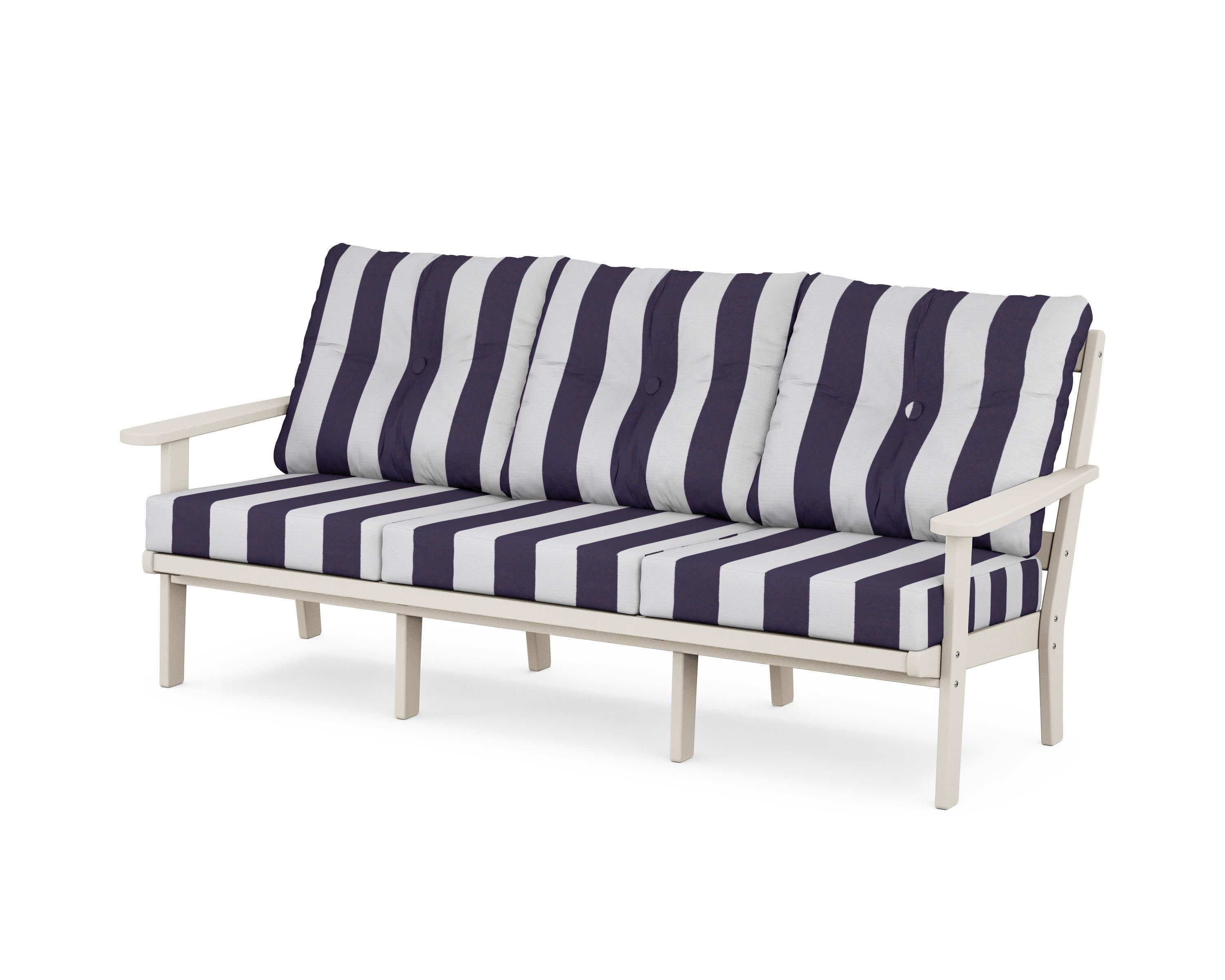 Mission Deep Seating Sofa in Sand / Cabana Stripe Navy