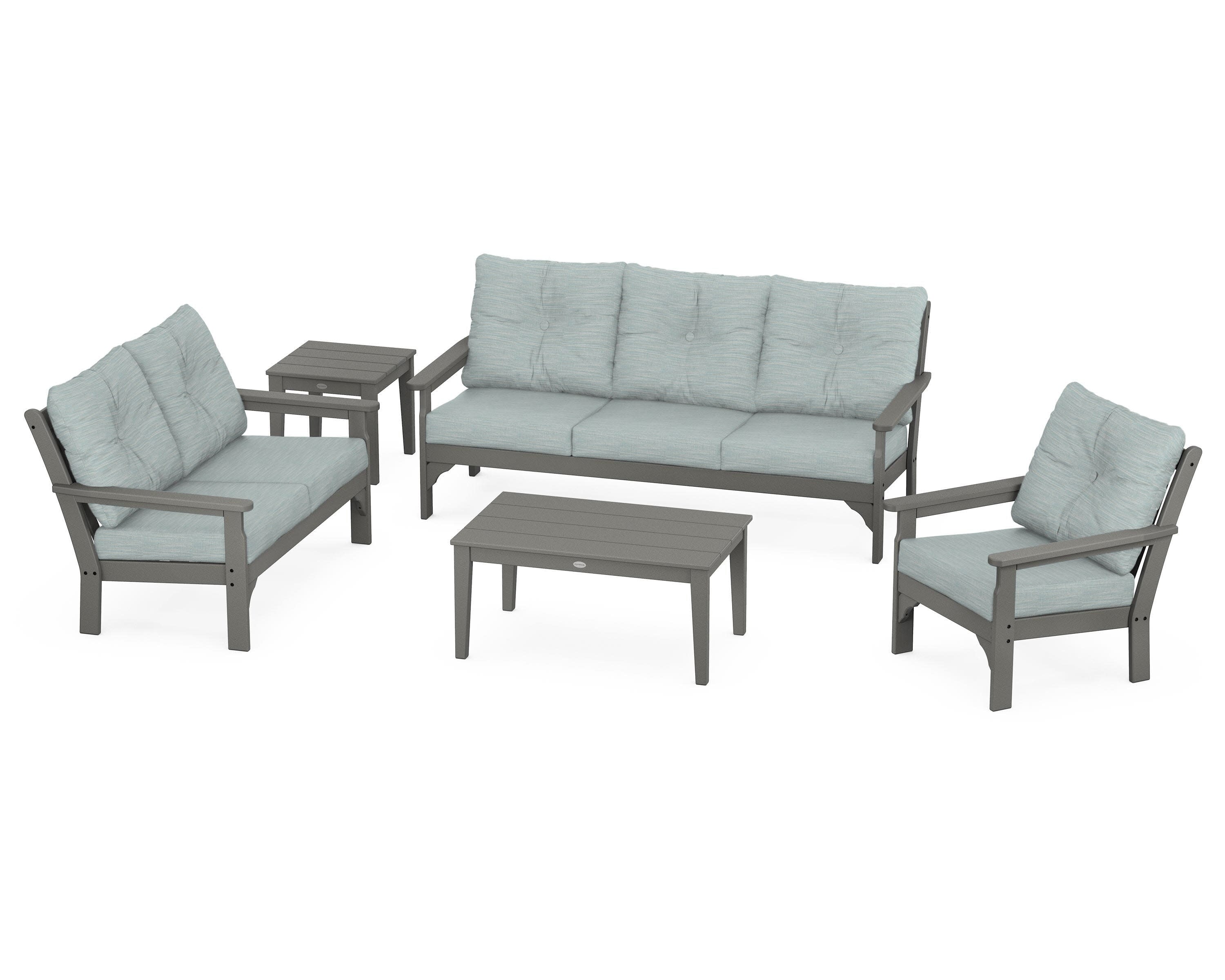 Vineyard 5 Piece Deep Seating Set in Slate Grey / Soothe Mist