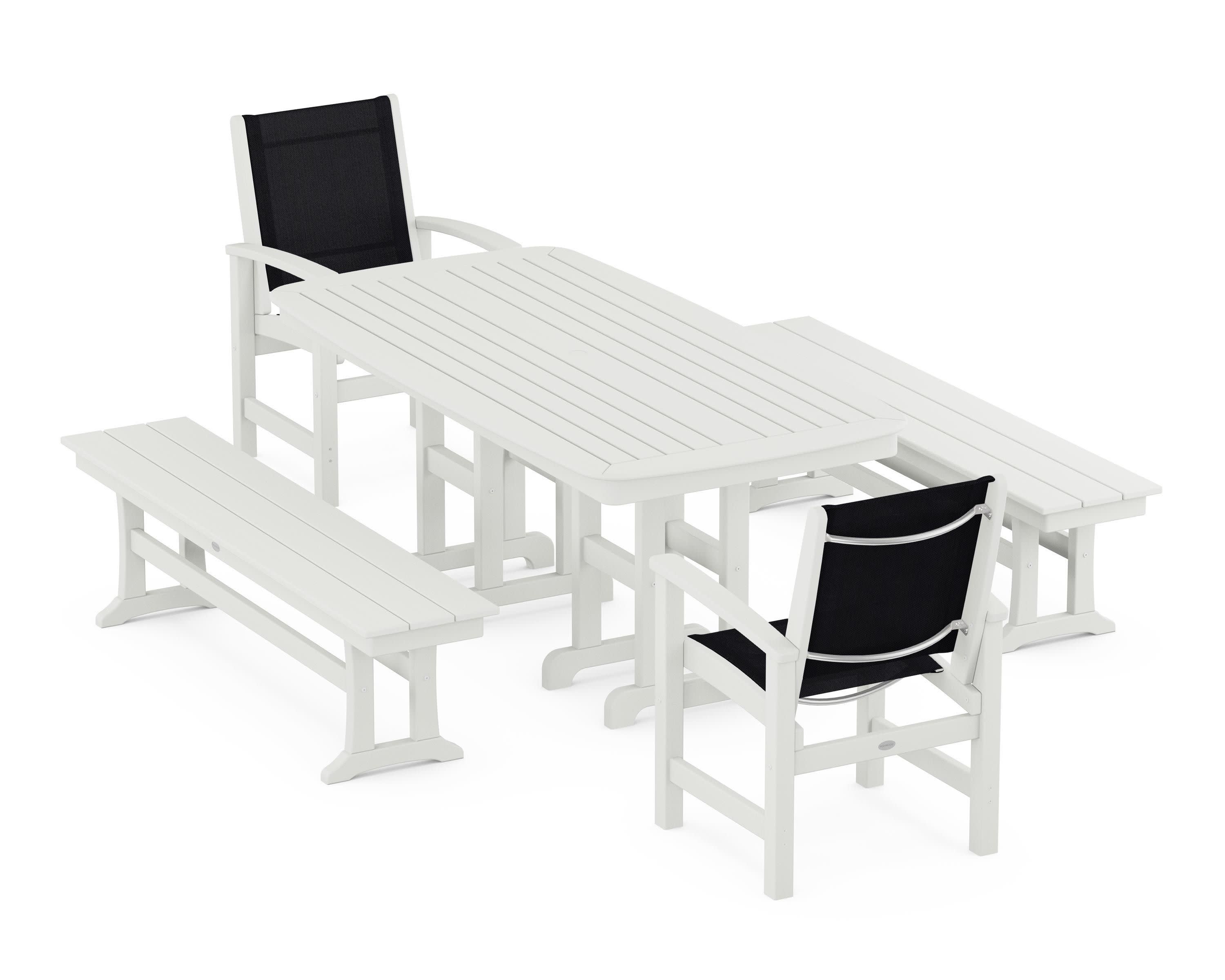 Coastal 5-Piece Dining Set in Vintage White / Black Sling