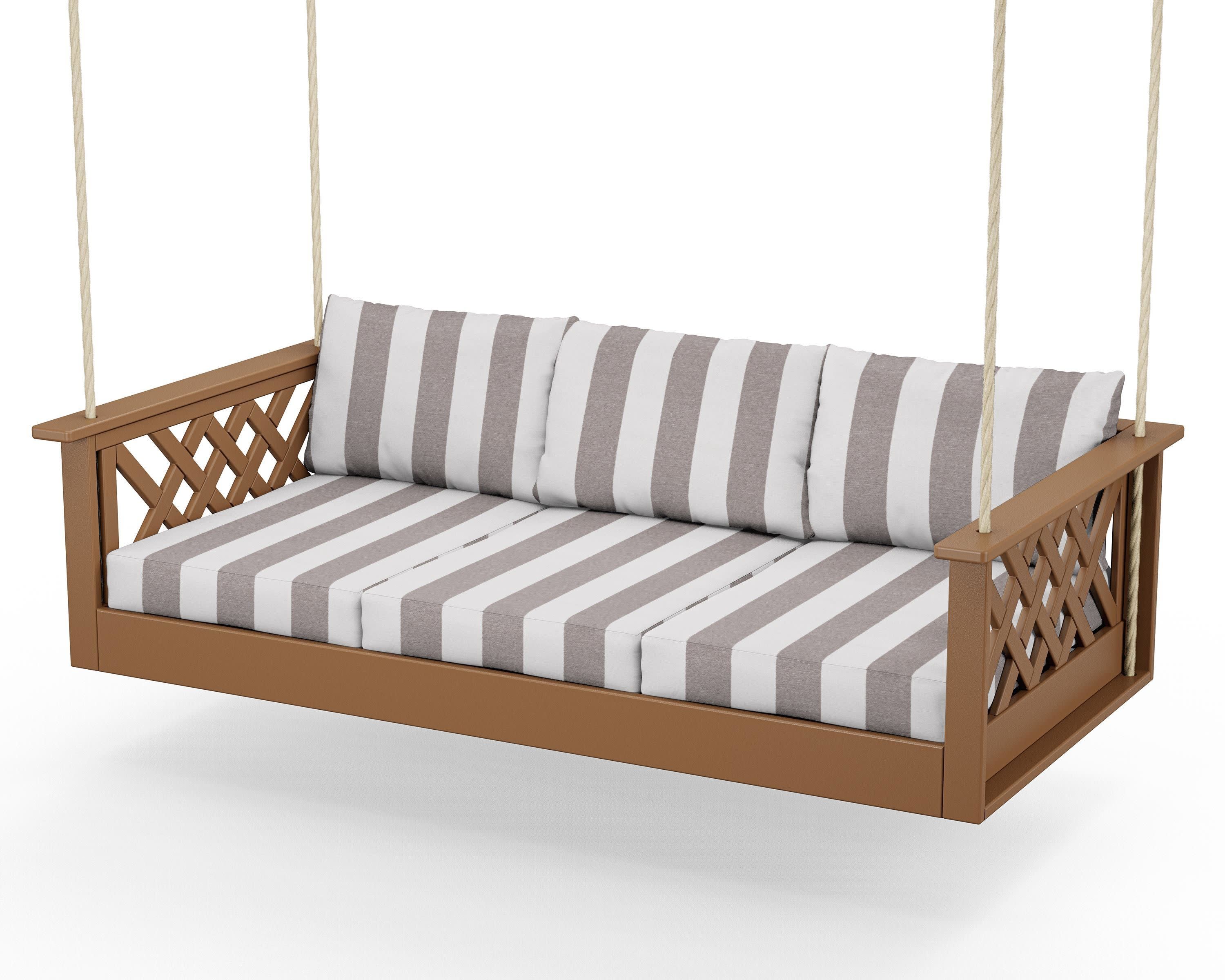 Wovendale Daybed Swing in Teak / Cabana Stripe Grey Mist