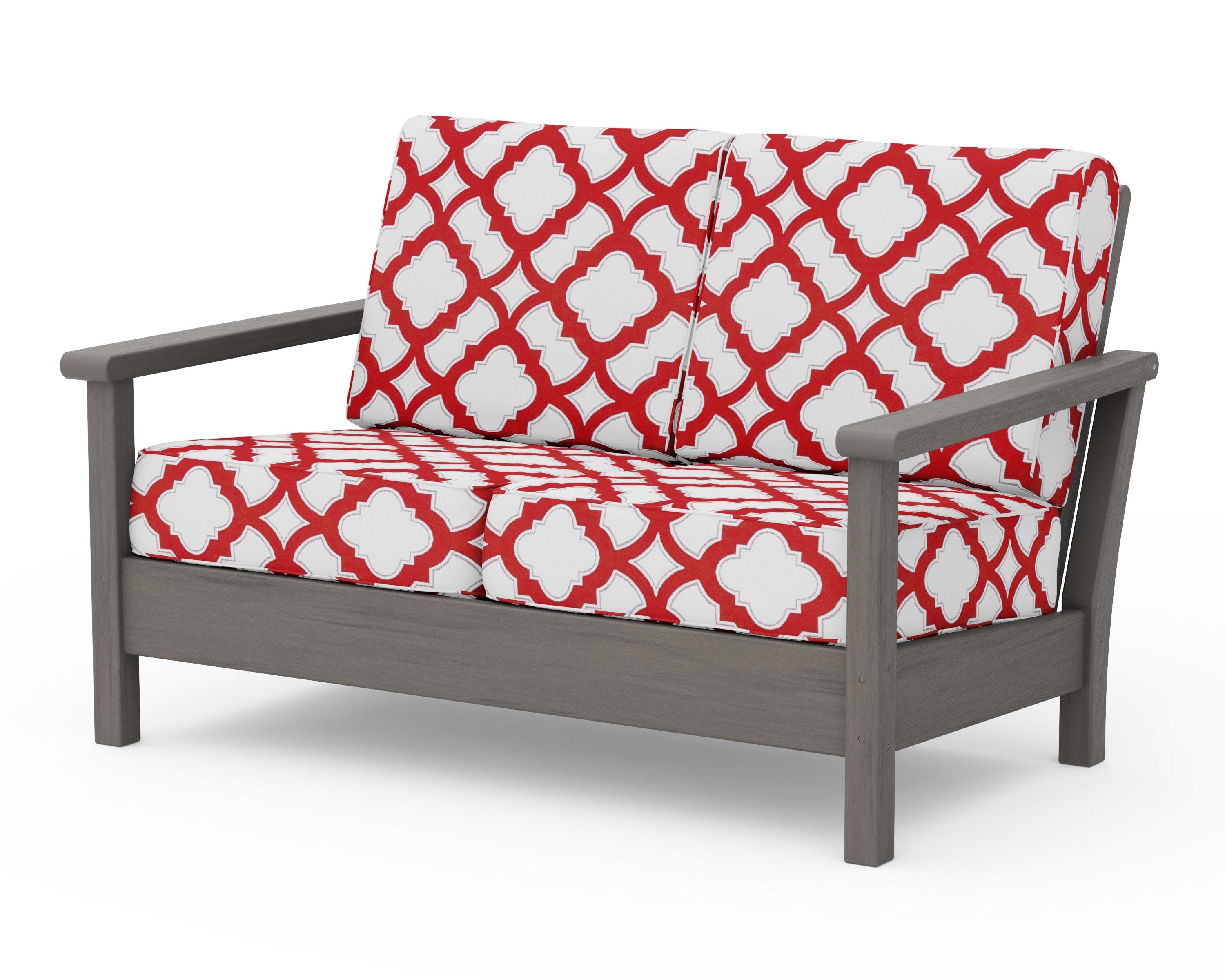 Harbour Deep Seating Loveseat in Driftwood / Trellis Crimson
