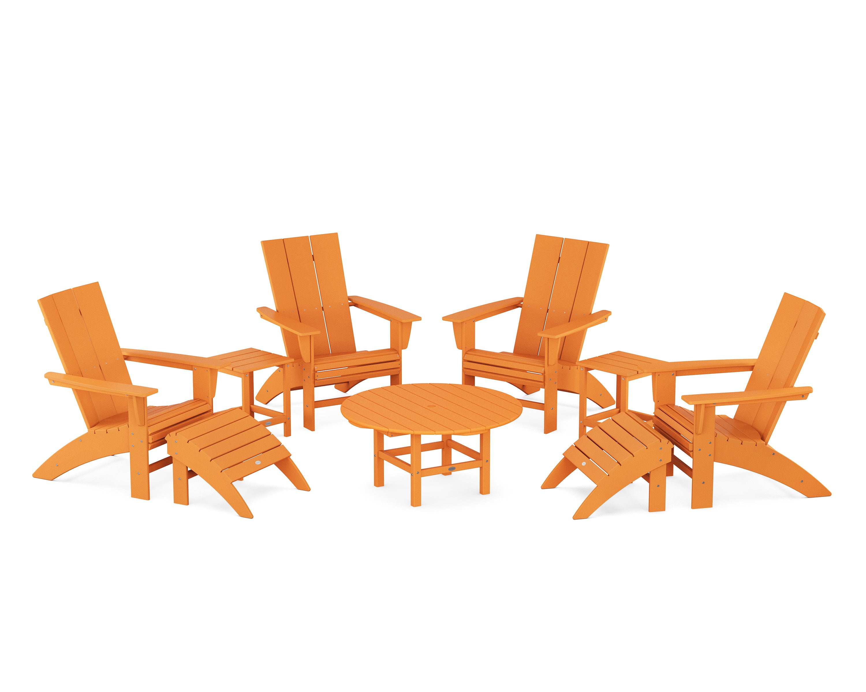 Modern Curveback Adirondack Chair 9-Piece Conversation Set in Tangerine