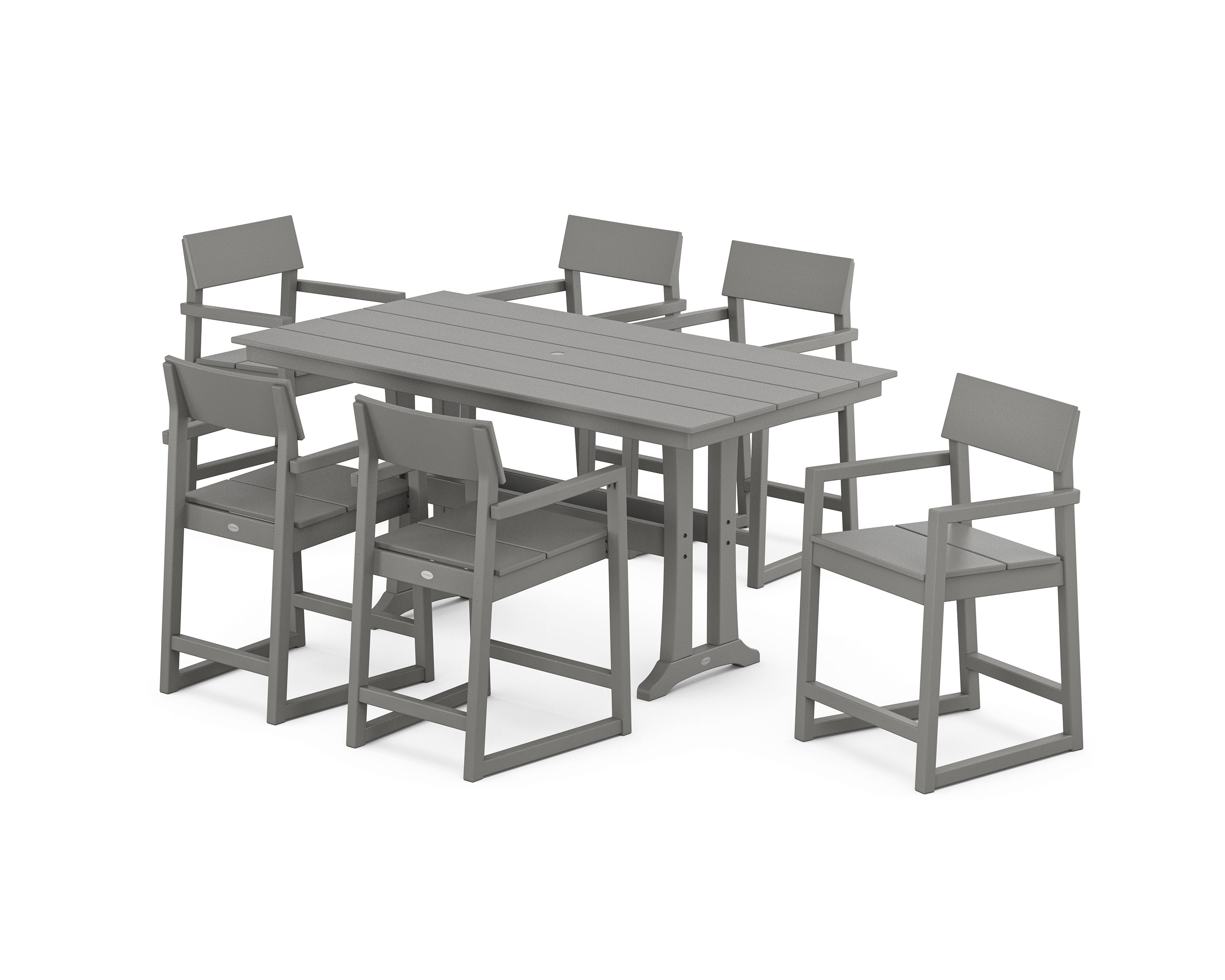 EDGE Arm Chair 7-Piece Farmhouse Counter Set with Trestle Legs in Slate Grey
