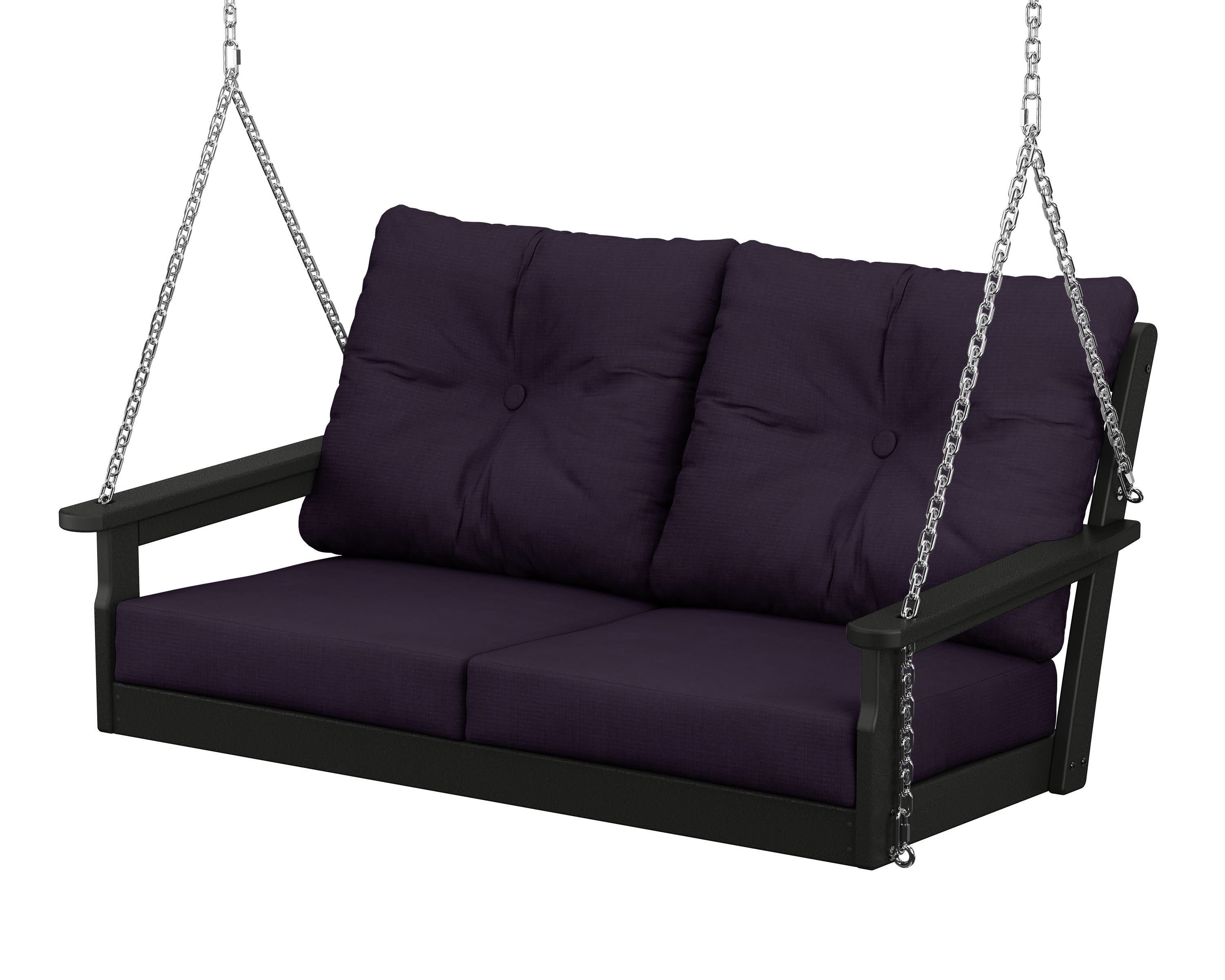 Vineyard Deep Seating Swing in Black / Navy Linen