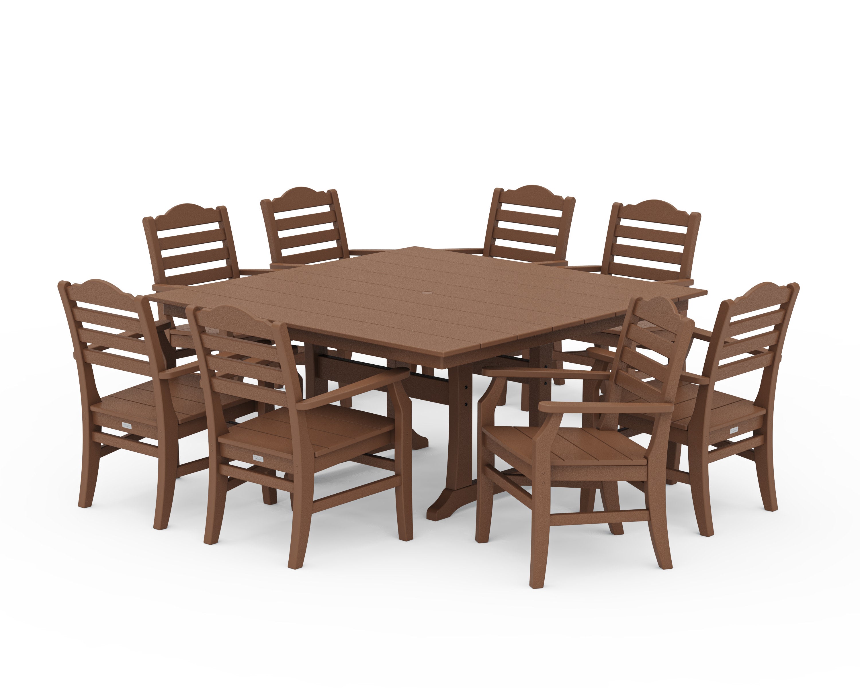 Savannah 9-Piece Square Farmhouse Dining Set with Trestle Legs in Teak