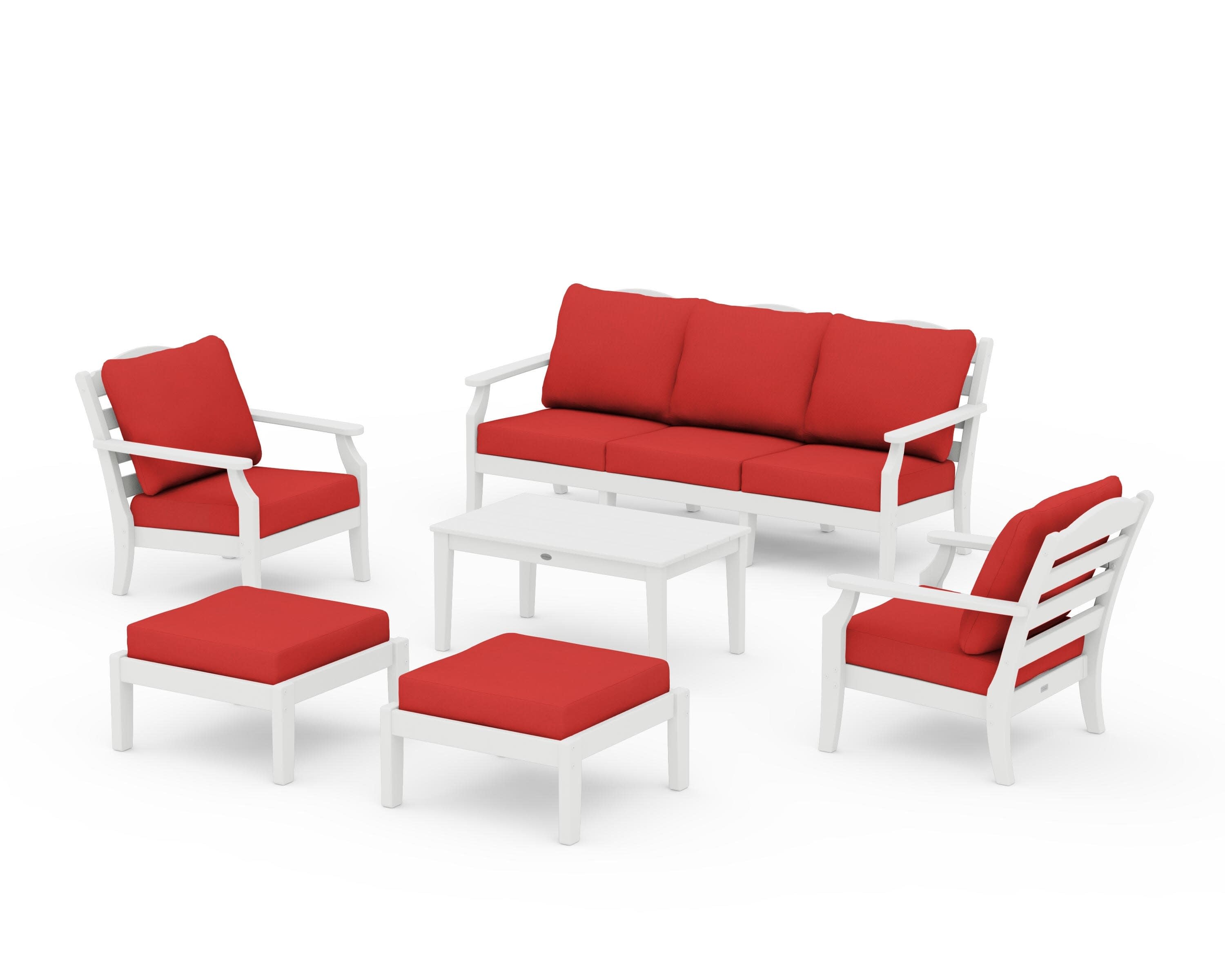 Savannah 6-Piece Lounge Sofa Set in White / Crimson Linen