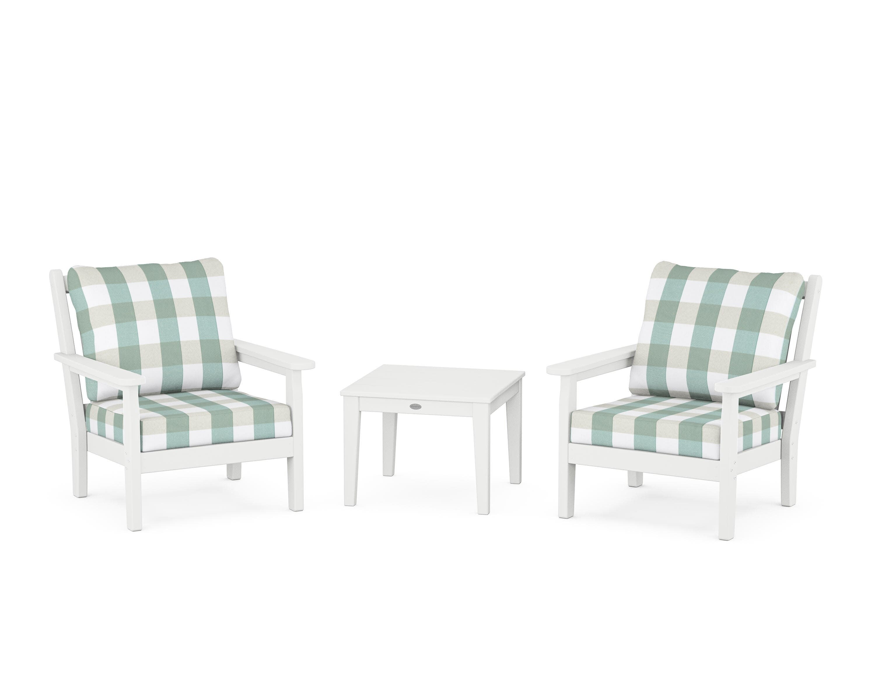 Chippendale 3-Piece Deep Seating Set in White / Buffalo Plaid Glacier Spa