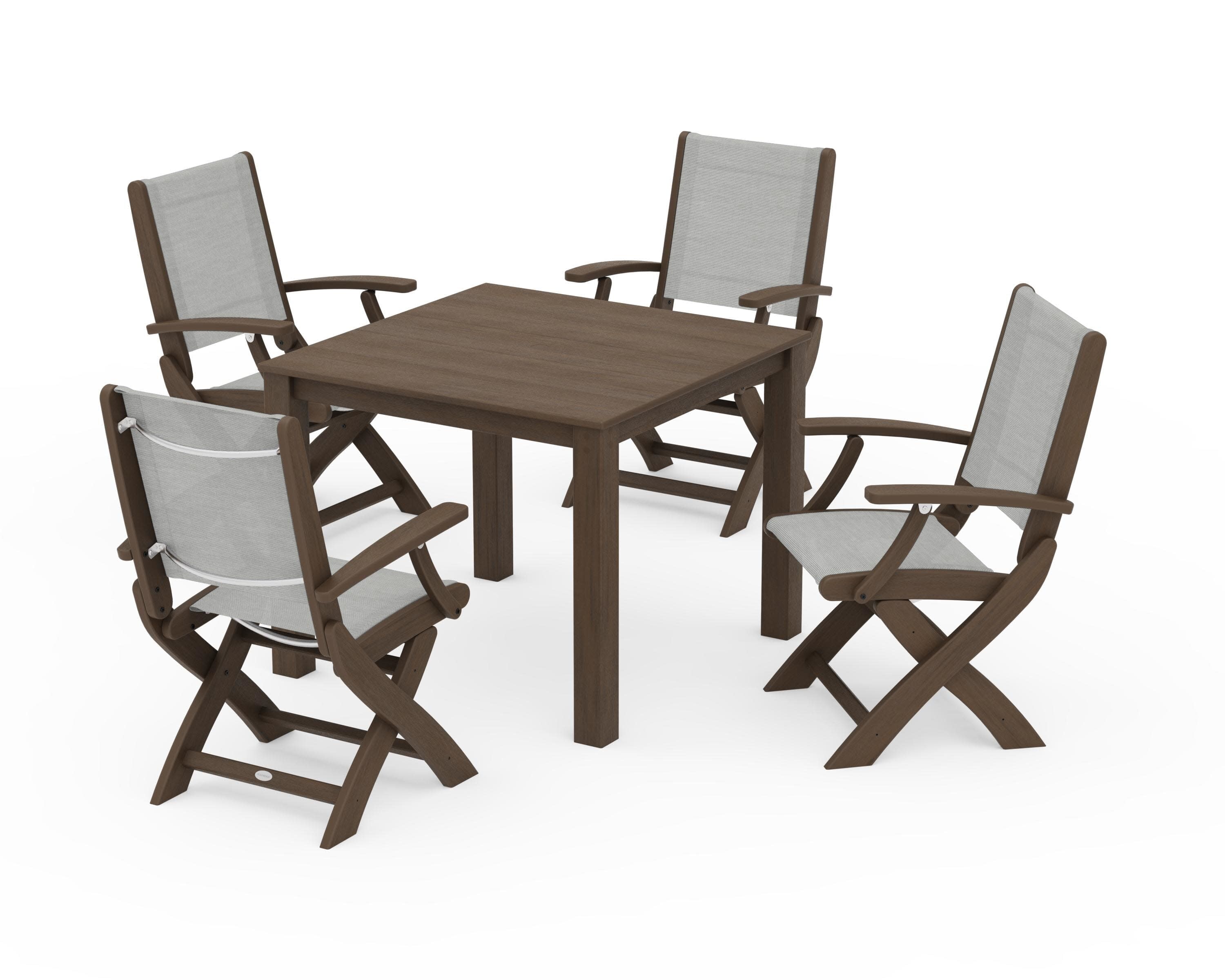 Coastal Folding Chair 5-Piece Parsons Dining Set in Kona / Metallic Sling