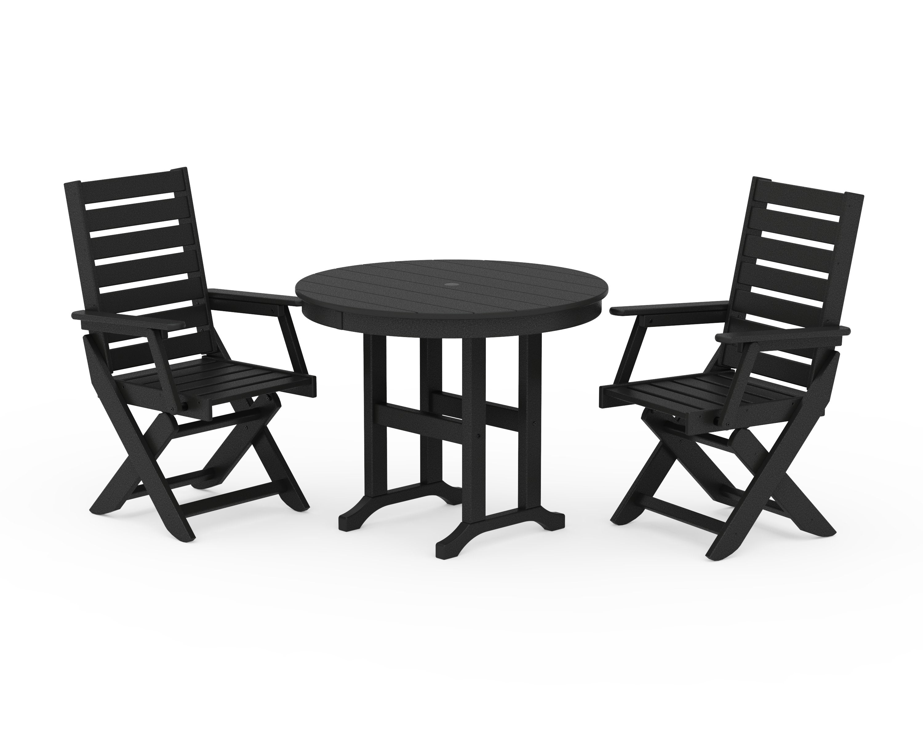Captain Folding Chair 3-Piece Round Dining Set in Black