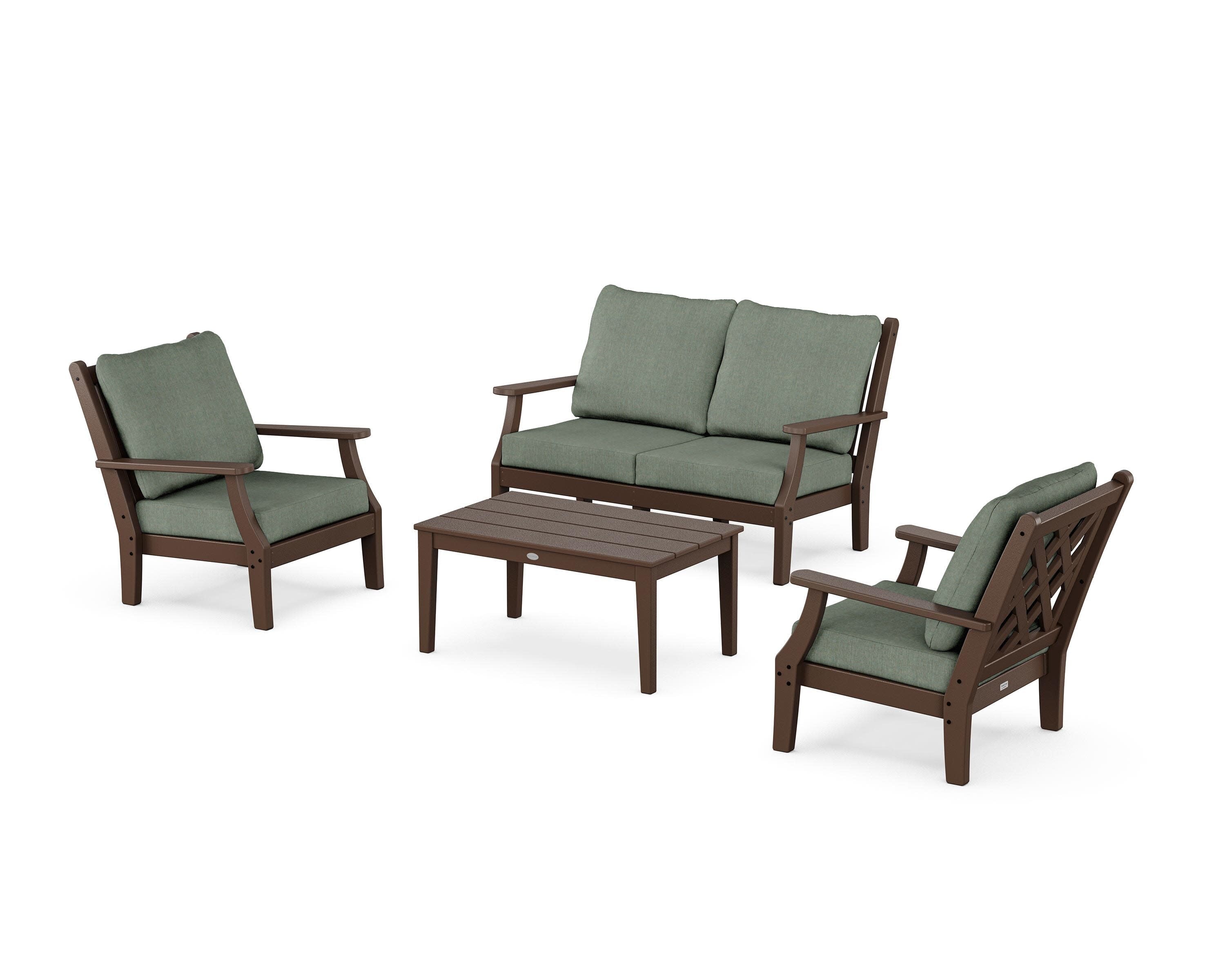 Wovendale 4-Piece Deep Seating Set with Loveseat in Mahogany / Cast Sage