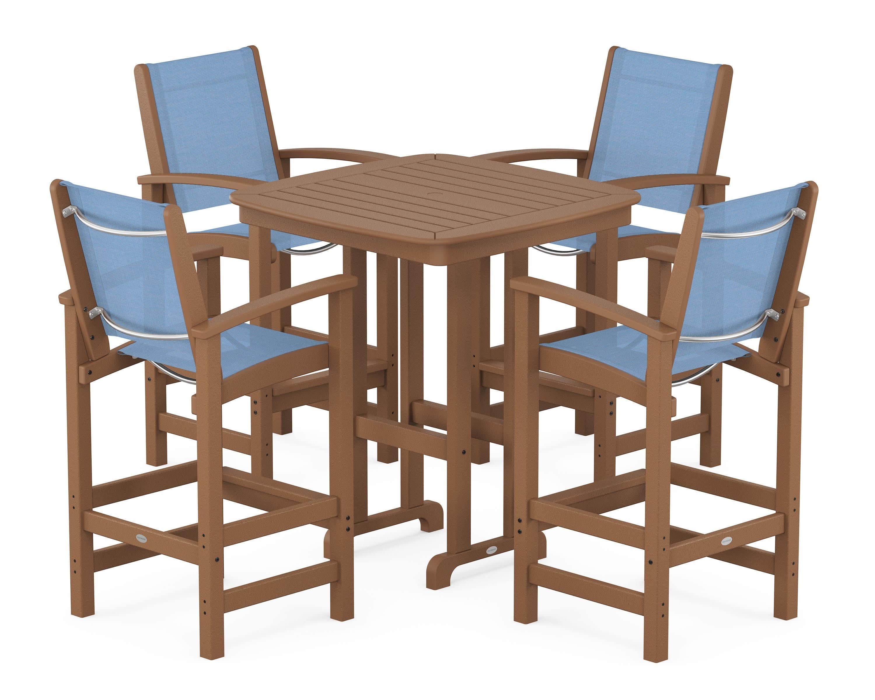 Coastal 5-Piece Bar Set in Teak / Poolside Sling