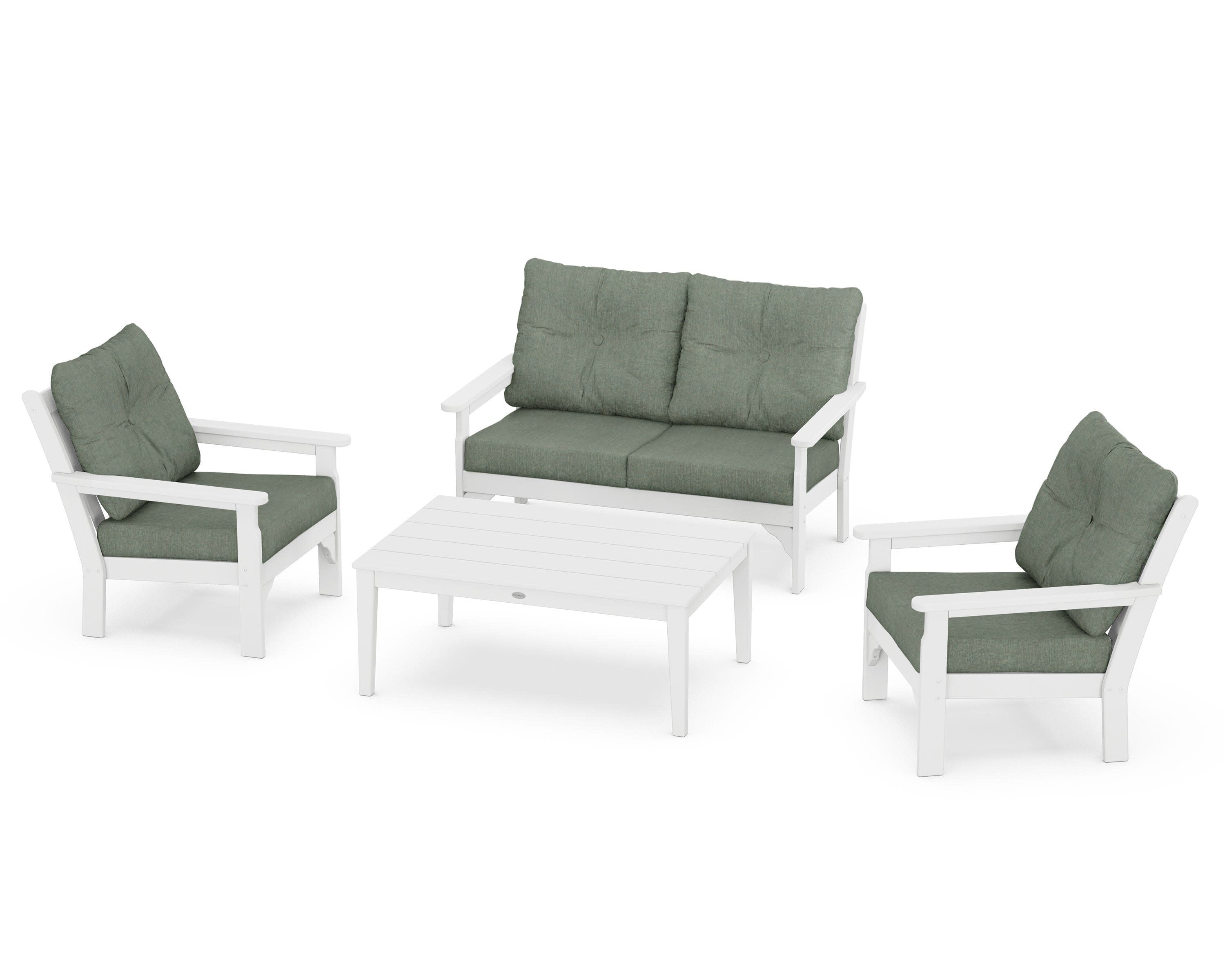 Vineyard 4-Piece Deep Seating Set in White / Cast Sage
