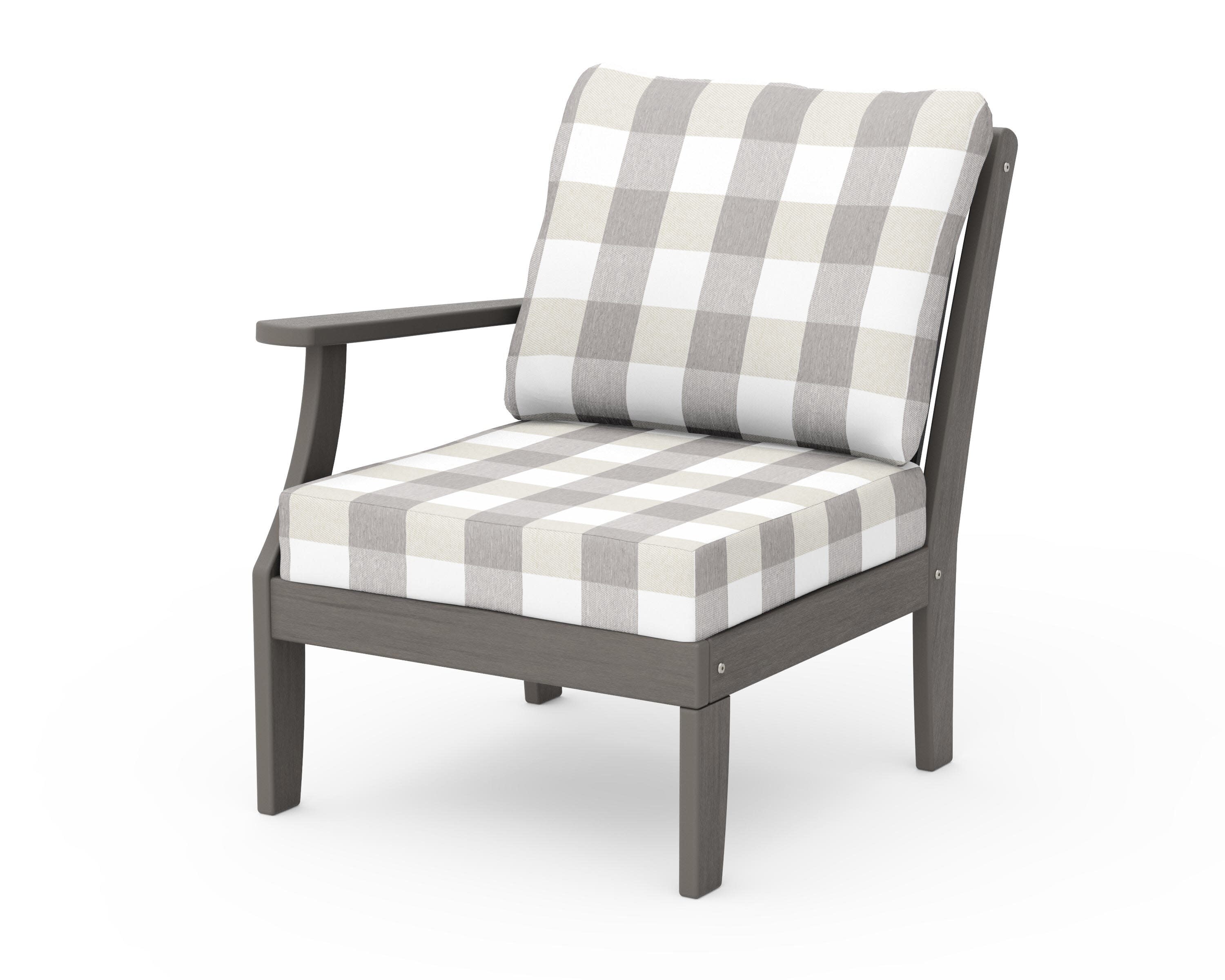 Braxton Modular Left Arm Chair in Driftwood / Buffalo Plaid Grey Mist