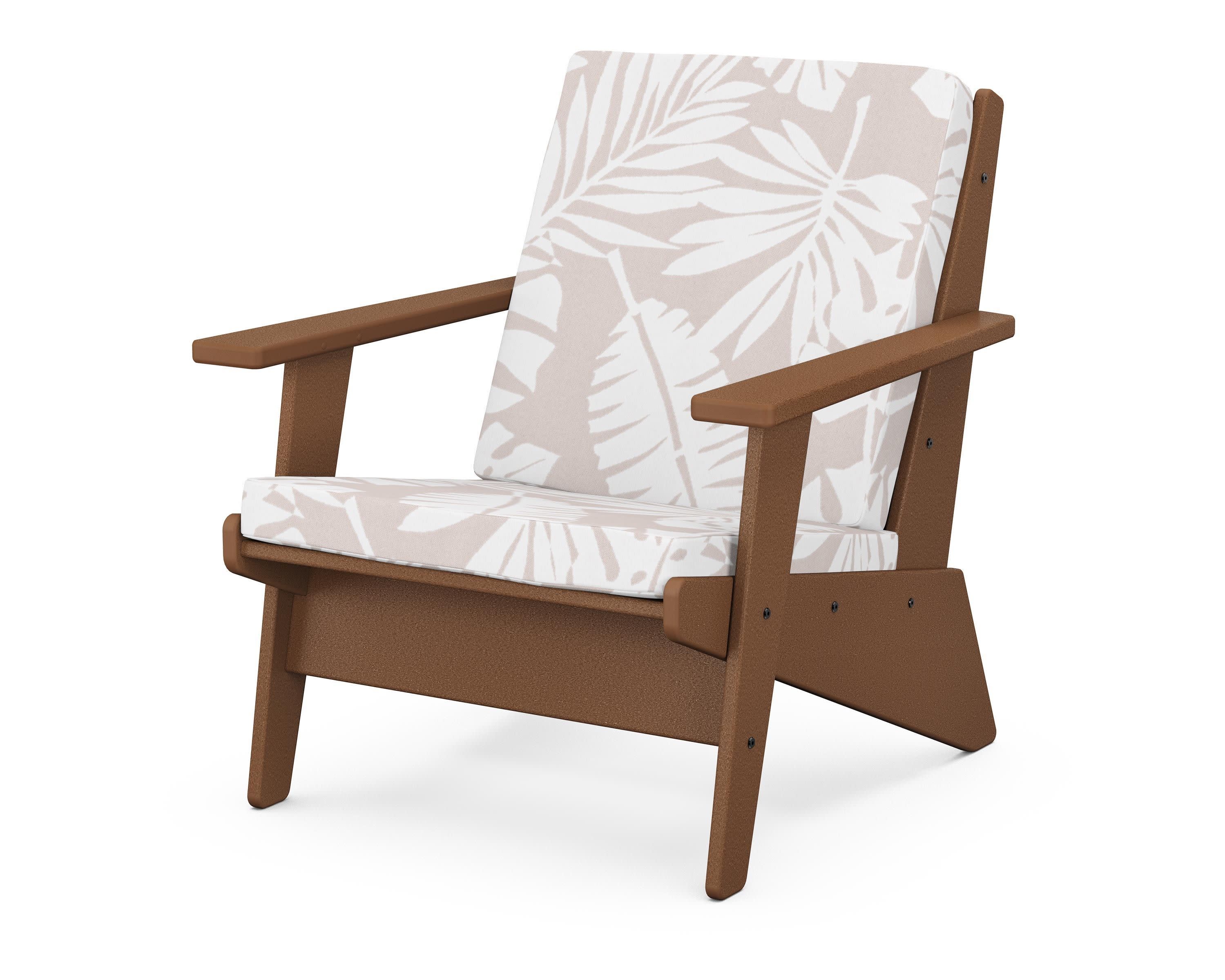 Riviera Modern Lounge Chair in Teak / Leaf Dune Burlap