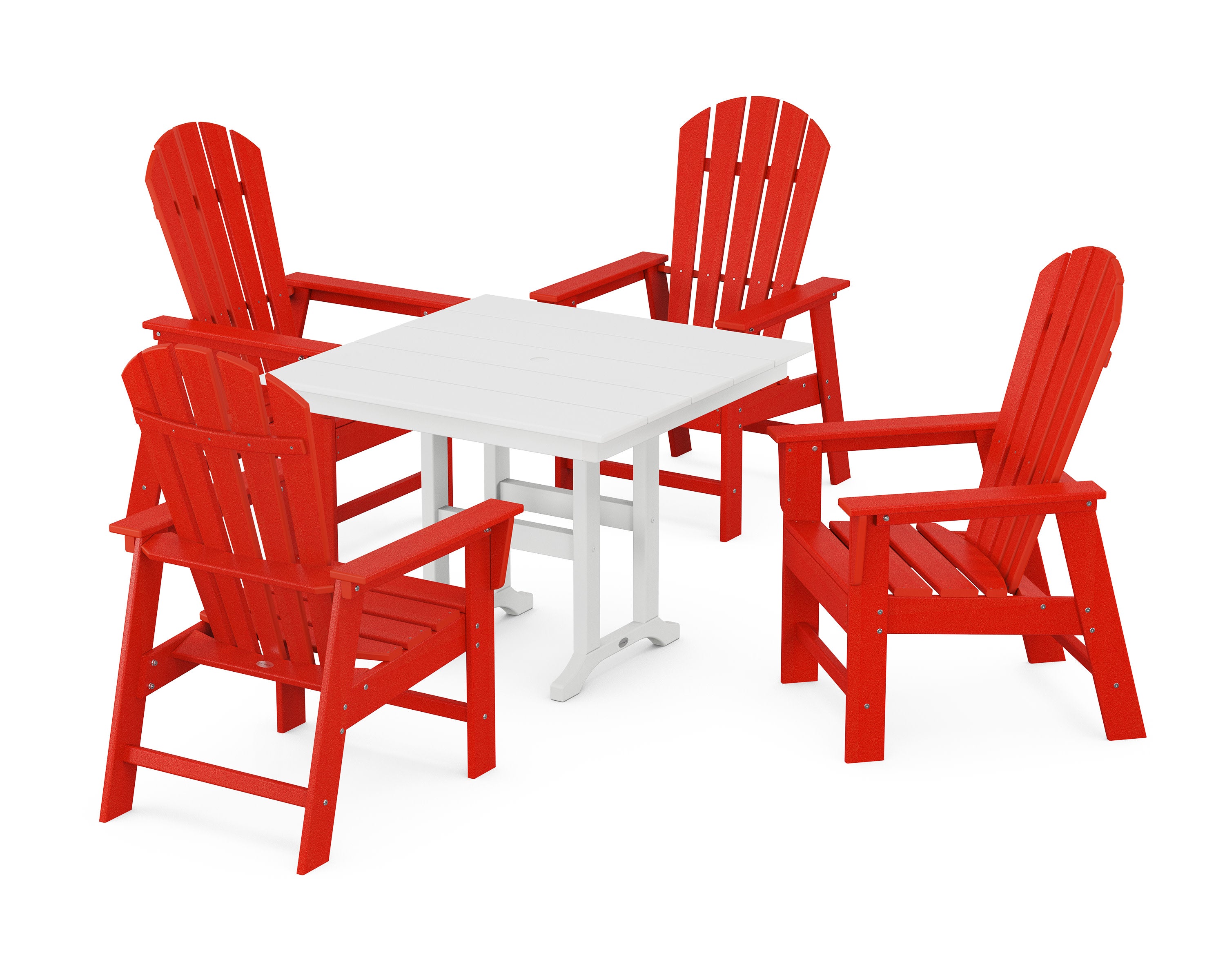 South Beach 5-Piece Farmhouse Dining Set in Sunset Red / White