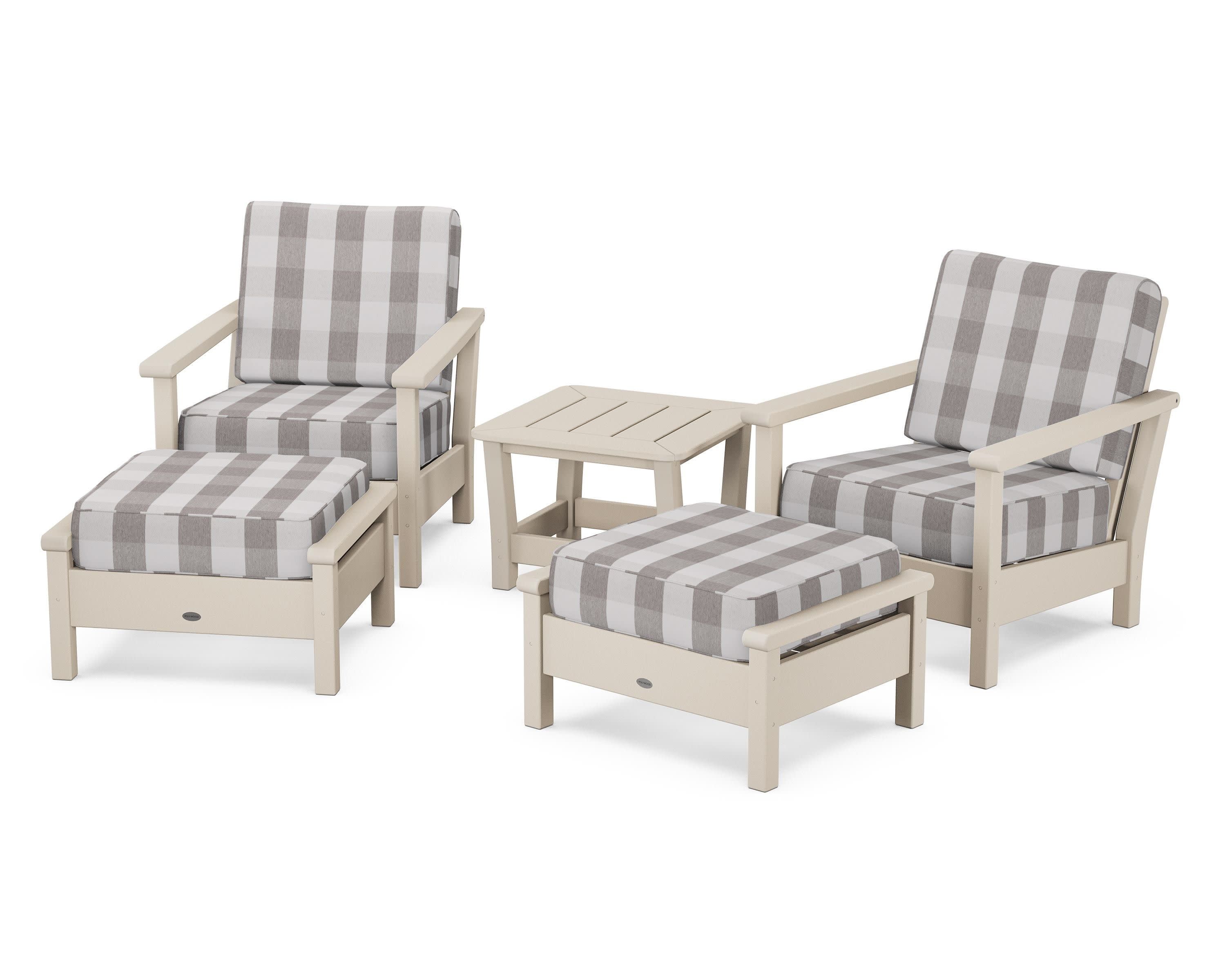 Harbour 5-Piece Deep Seating Chair Set in Sand / Buffalo Plaid Grey Mist