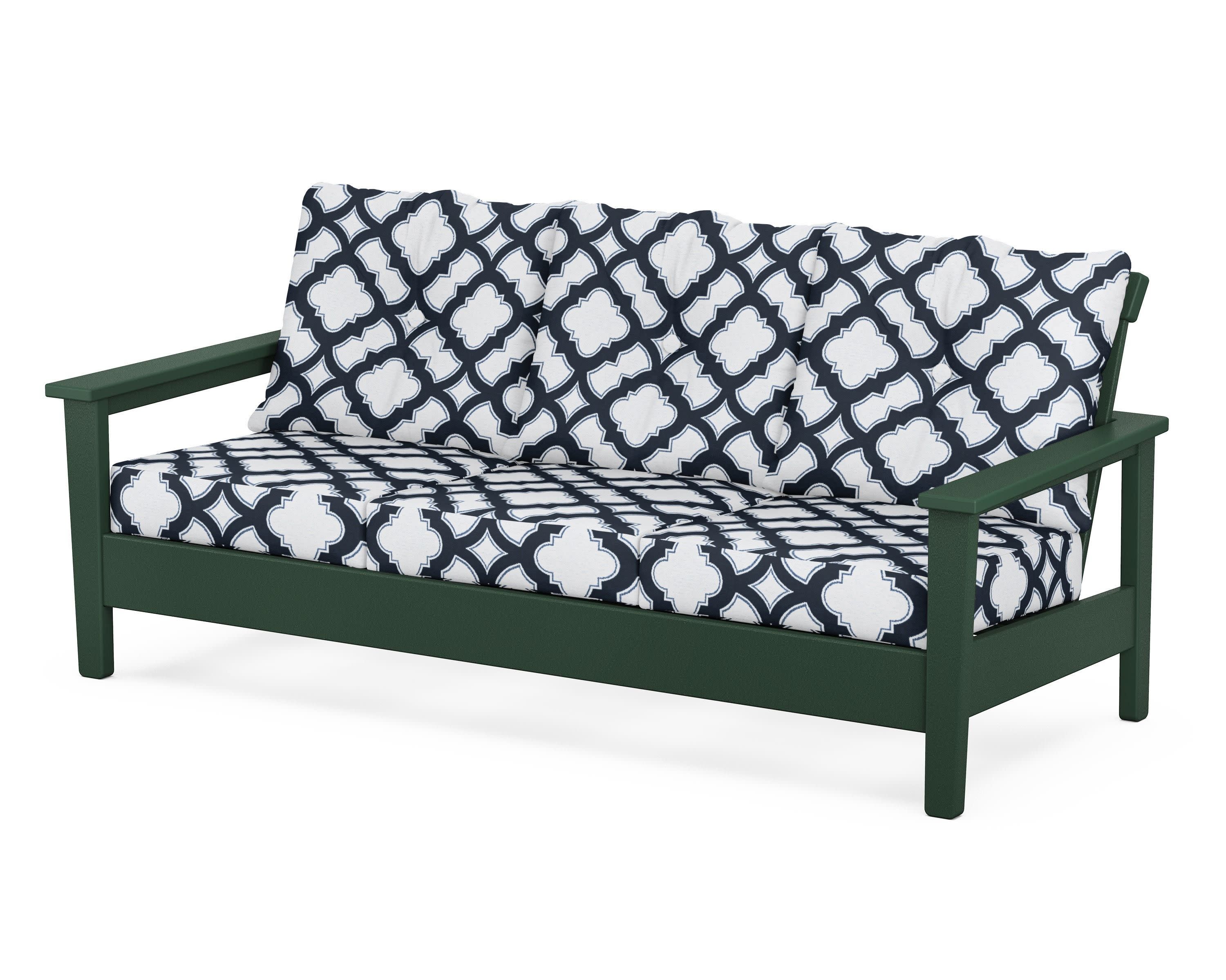 Prescott Deep Seating Sofa in Green / Trellis Marine Indigo