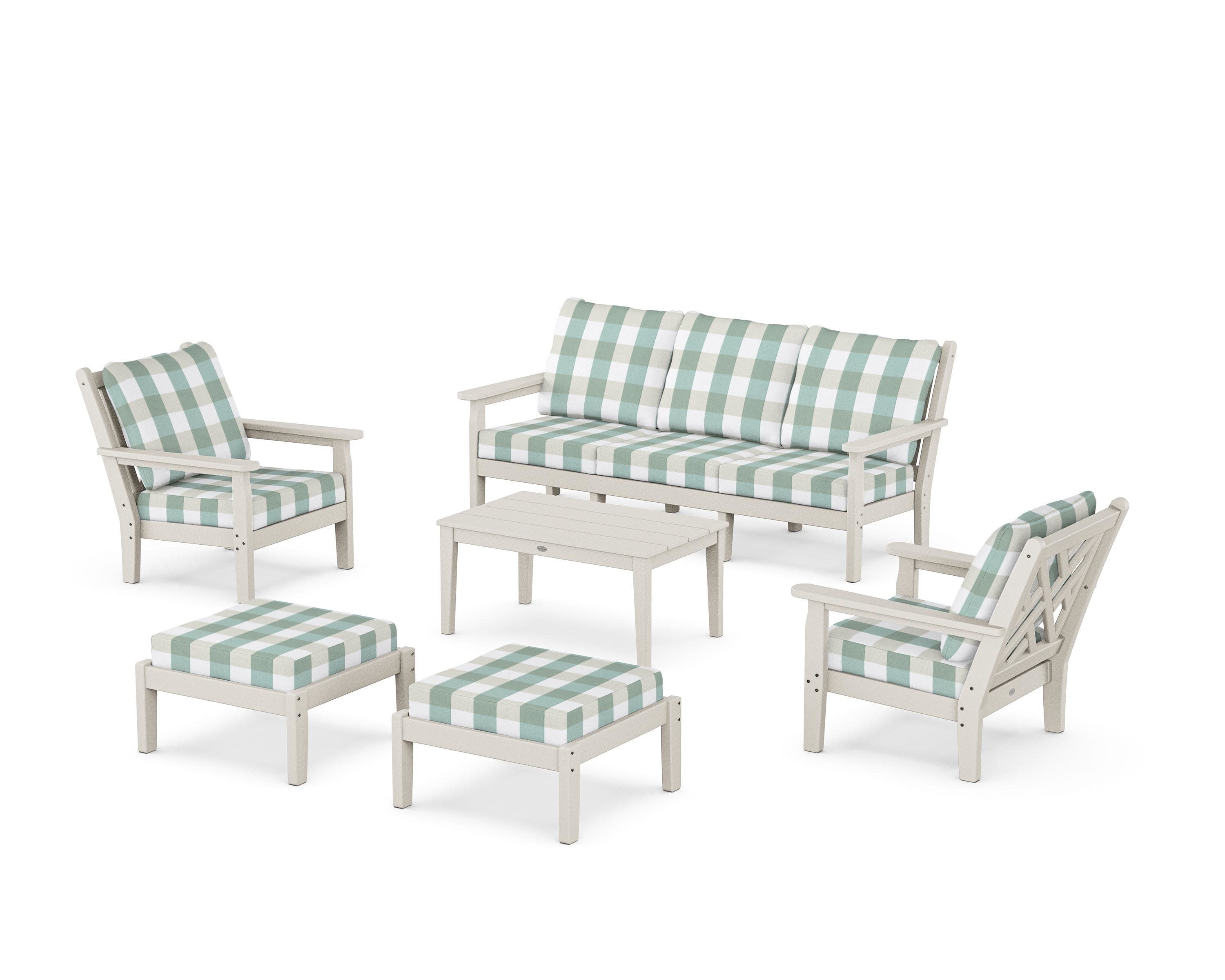 Chippendale 6-Piece Lounge Sofa Set in Sand / Buffalo Plaid Glacier Spa