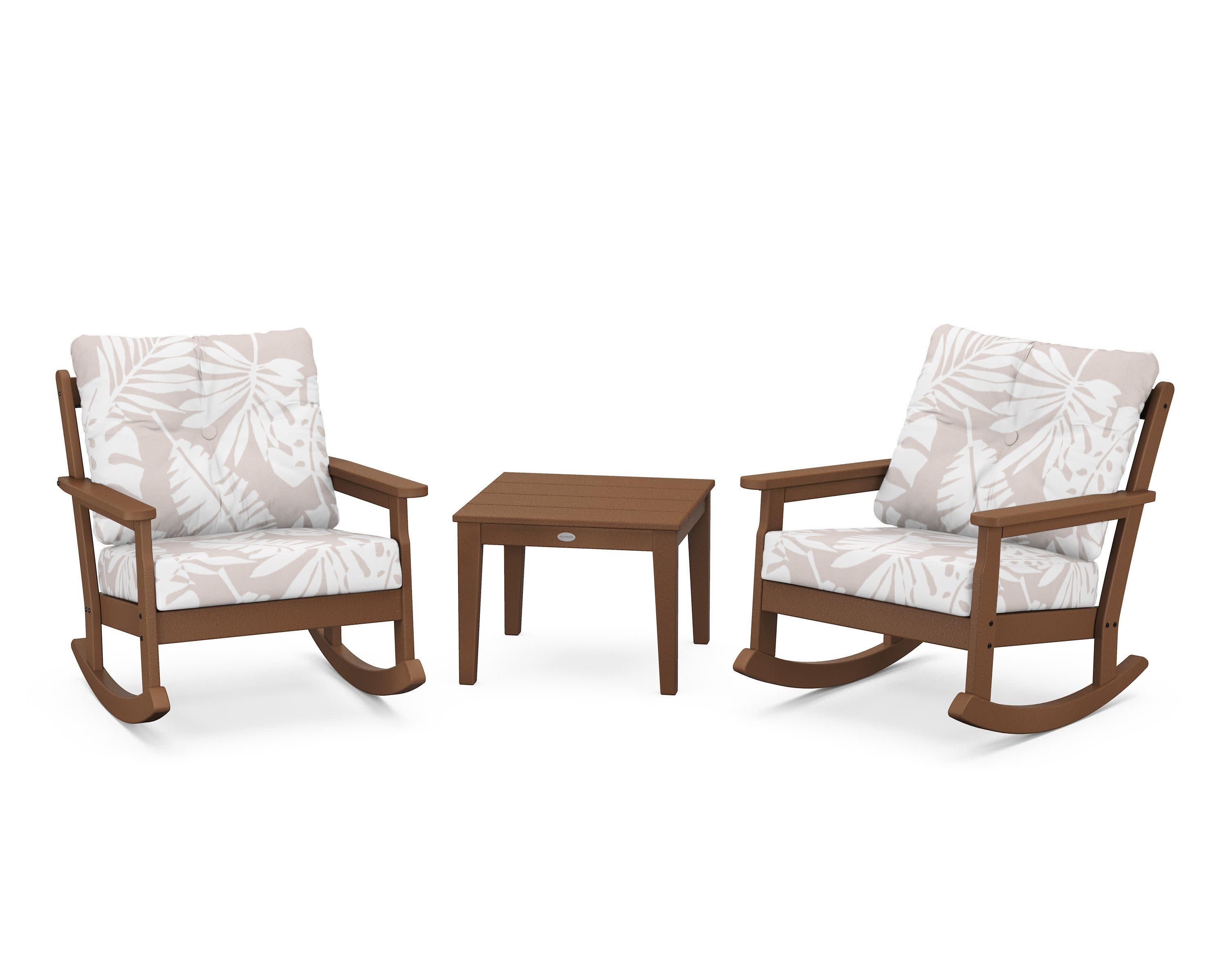 Vineyard 3-Piece Deep Seating Rocker Set in Teak / Leaf Dune Burlap