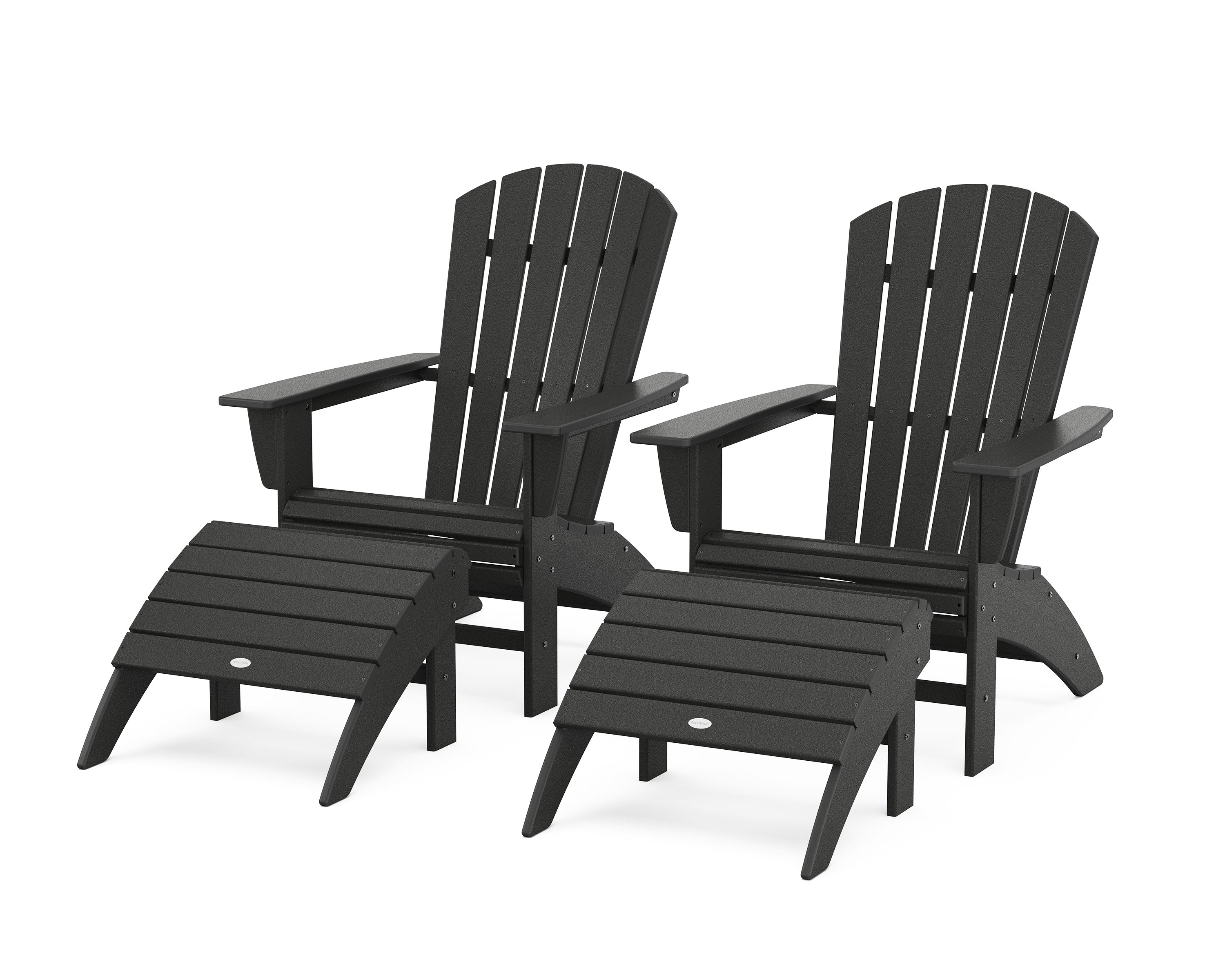 Nautical Curveback Adirondack Chair 4-Piece Set with Ottomans in Black